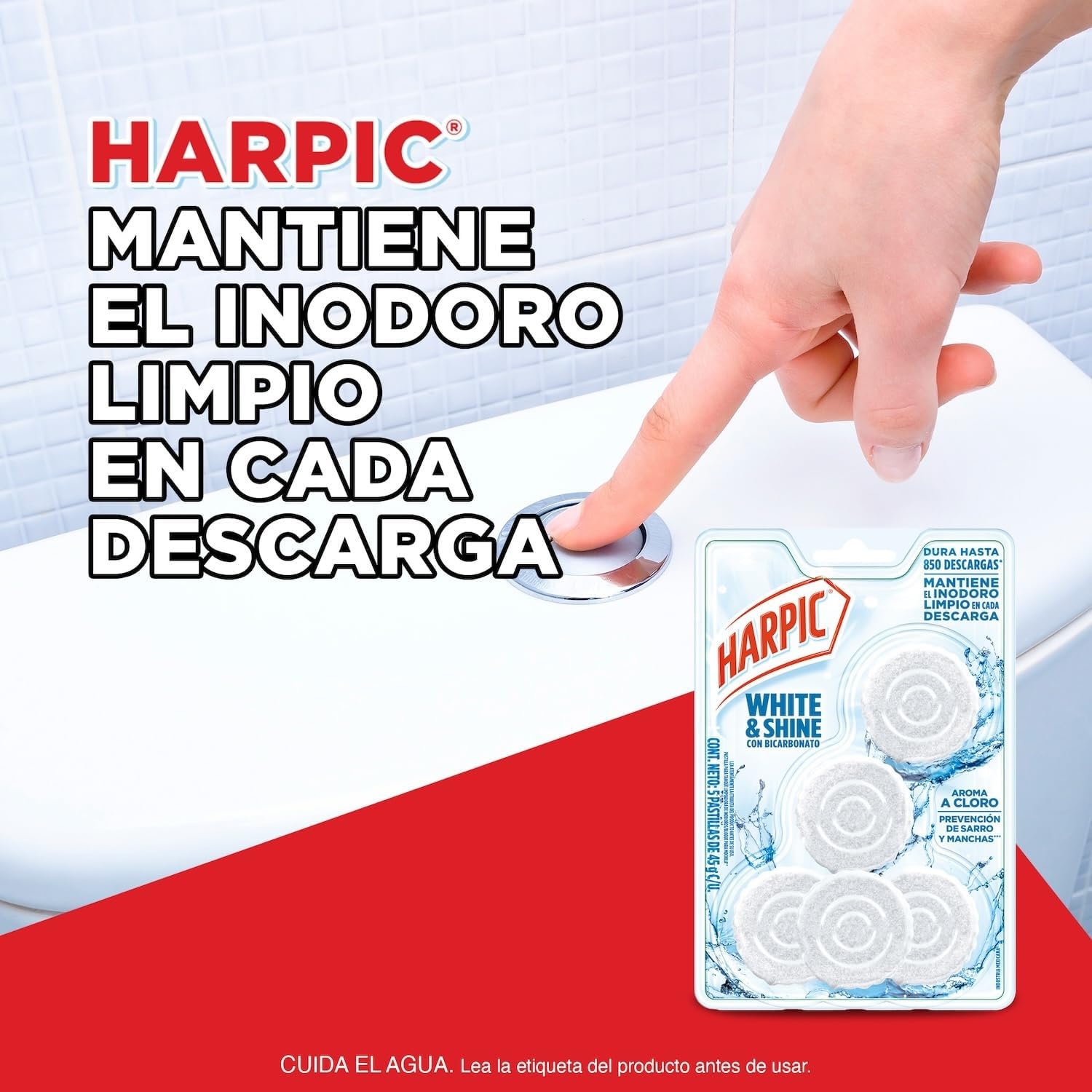 Harpic White & Shine Pastillas Acuaticas con Cloro, 5 piezas