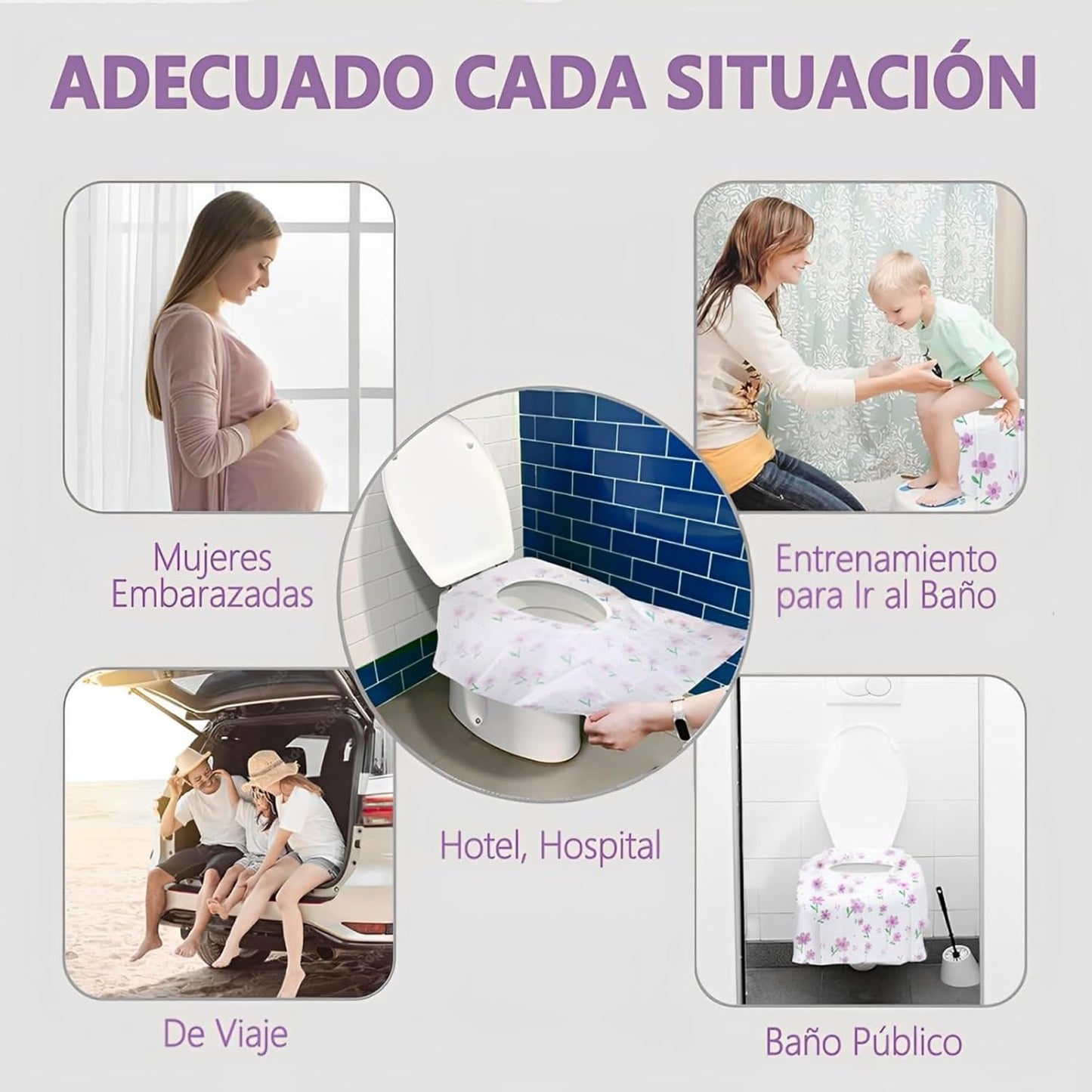 50 Piezas Tapas de Inodoro Desechables, Fundas de Toilet Seat Cover Desechables, Más Grande, para Viajes, Más Grueso e I