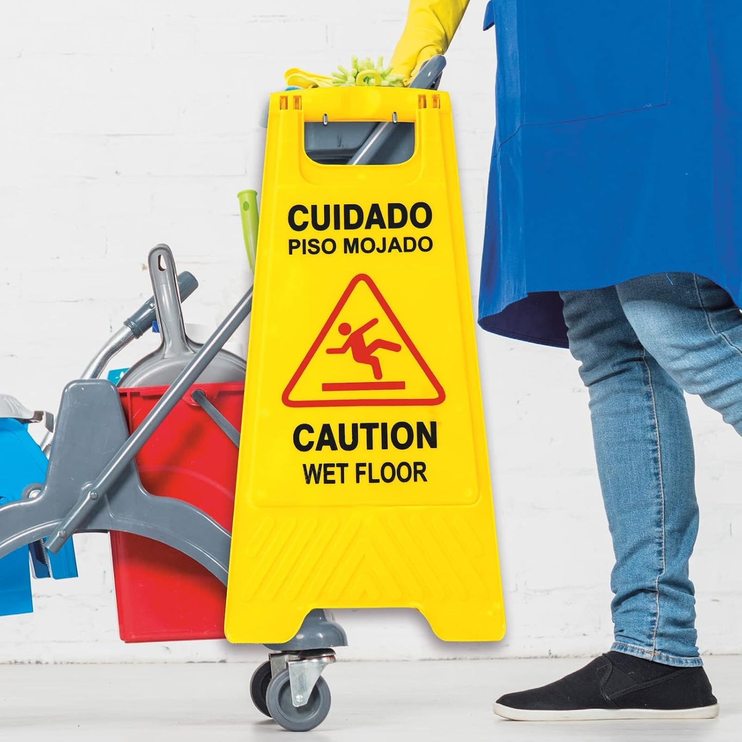 Livingreen Señalamiento de Piso mojado Plegable y Fácil de colocar | Práctico y Durable, Uso Rudo | Color amarillo | Avi