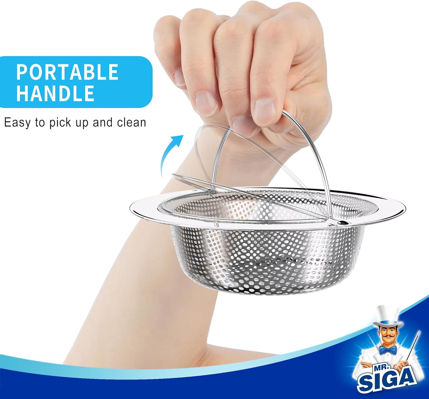 MR.SIGA - Colador de Fregadero Cocina, colador Drenaje Fregadero Acero Inoxidable, Apto para lavaplatos, Paquete de 2
