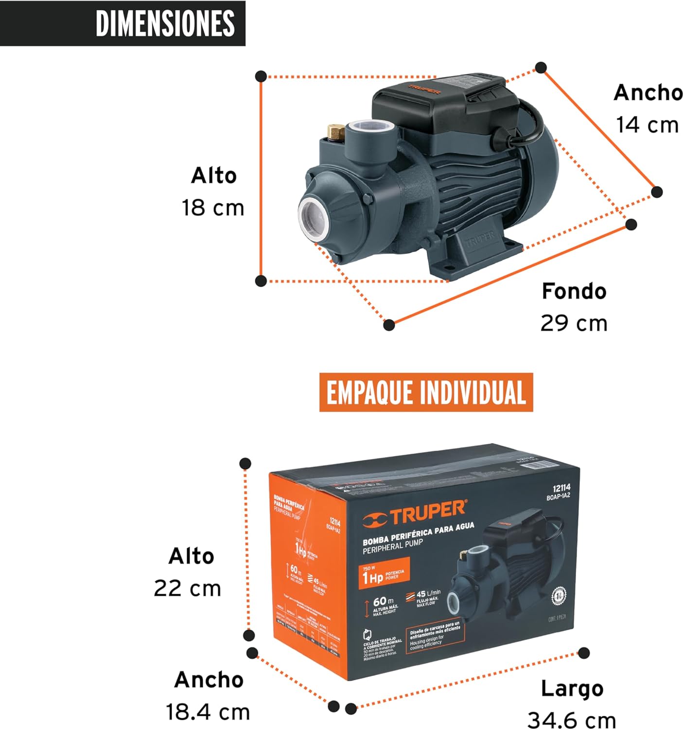 Truper BOAP-1A2, Bomba periférica 1 HP