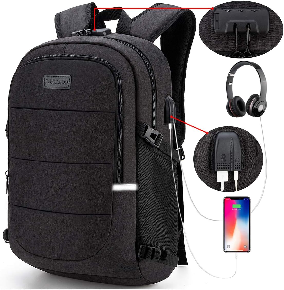 Mochila antirrobo, Mochila Impermeable,DOXUNGOO Mochila para portátil Hombre Mujer Mochila Aire Libre paracon bloqueo y 