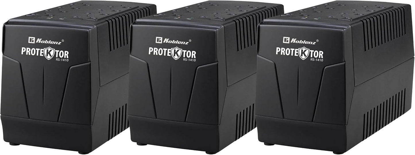 PSA COMPUTO Y PAPELERIA Kit de 3 REGULADORES Koblenz RS-1410, 1410 VA / 700 Watts REGULADOS Y ATERRIZADOS, DESC EN Alto 