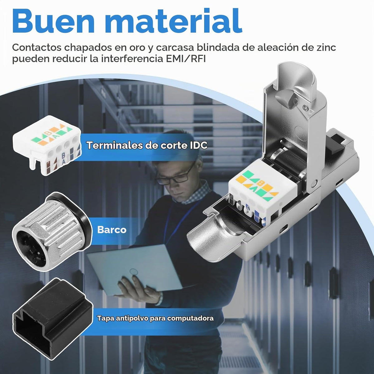 4 piezas de conector RJ45 Cat7, conector blindado Cat7 resistente a la corrosión con reducción de interferencias EMI/RFI
