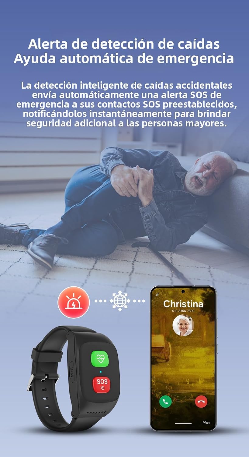 MJVV Pulsera Inteligente Localizador GPS para Personas, Rastreador GPS con Tarjeta SIM, Llamada SOS, Detección de Caídas