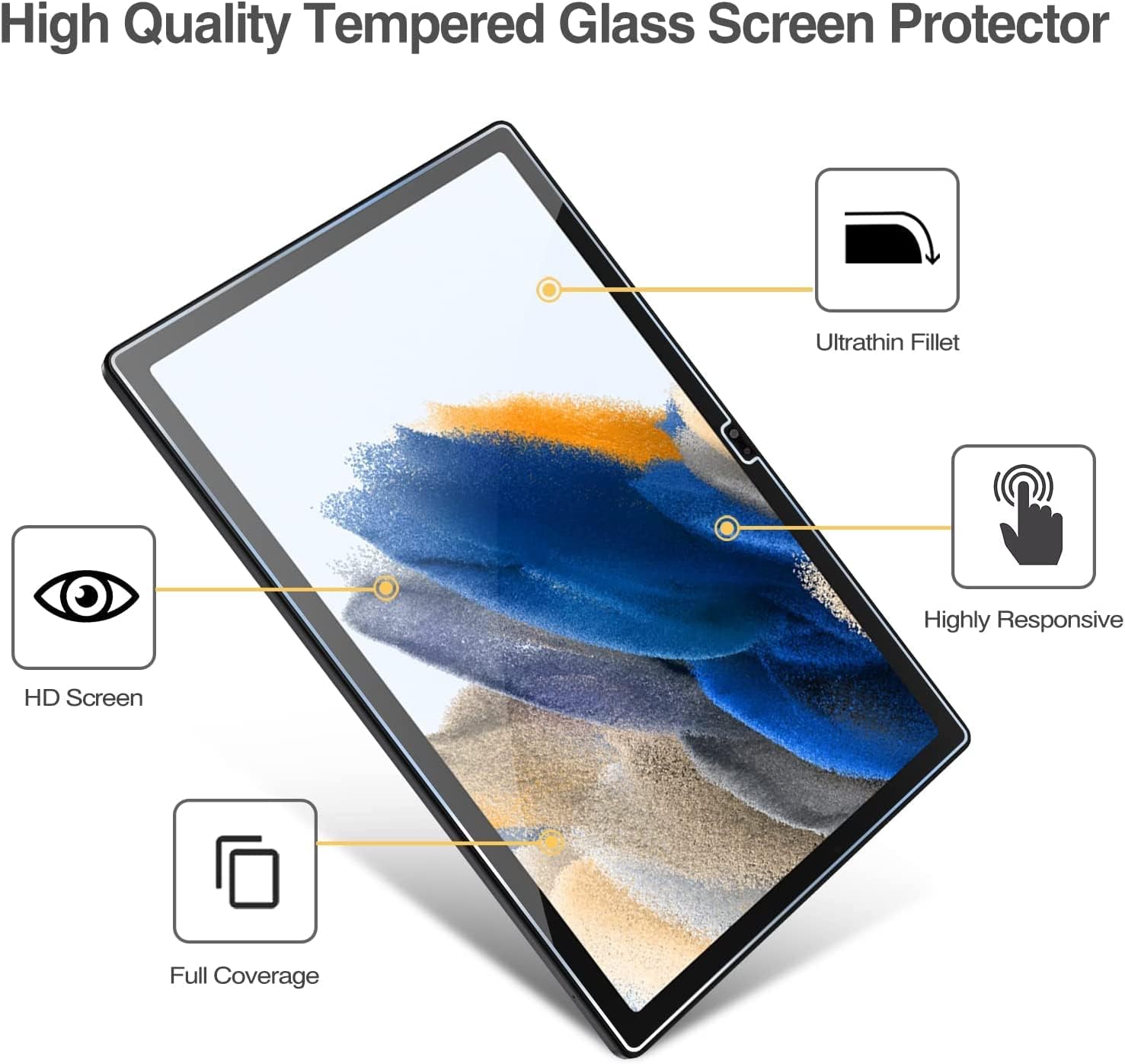 USTIYA Mica para Samsung Galaxy Tab A8 2022 X200 X205 X207 10.5" Screen Protector 2 Pack Transparente Vidrio Cristal Tem