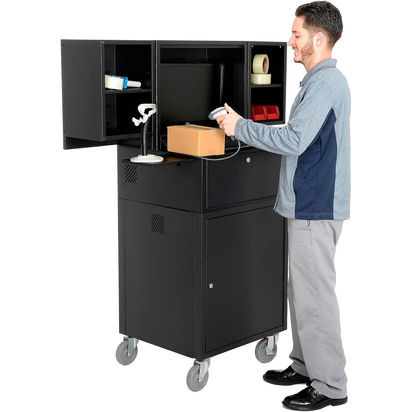 Global Industrial - Gabinete de seguridad para computadora, móvil, ruedas giratorias de 5 pulgadas (2 bloqueos), constru