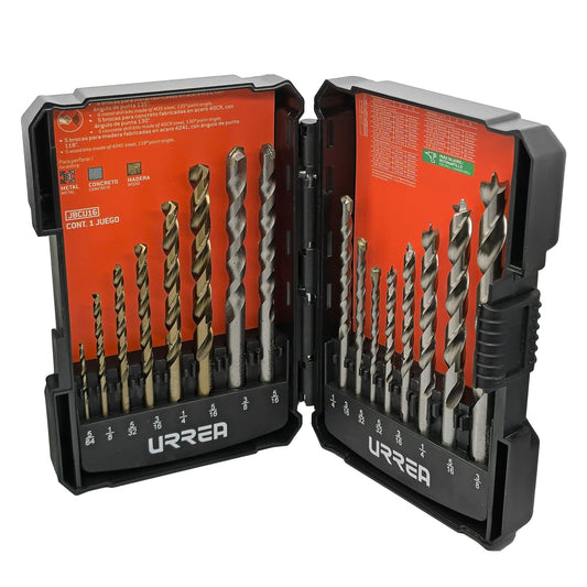 Urrea Jbcu16 Juego Combinado de Brocas para Metal | Concreto y Madera, 16 Piezas