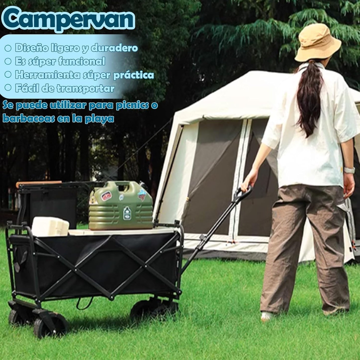 EMAGIE Carrito Plegable con Ruedas - con Red de Seguridad Carrito de Mandado 120 Kg de Capacidad de Carga Carro de Campa