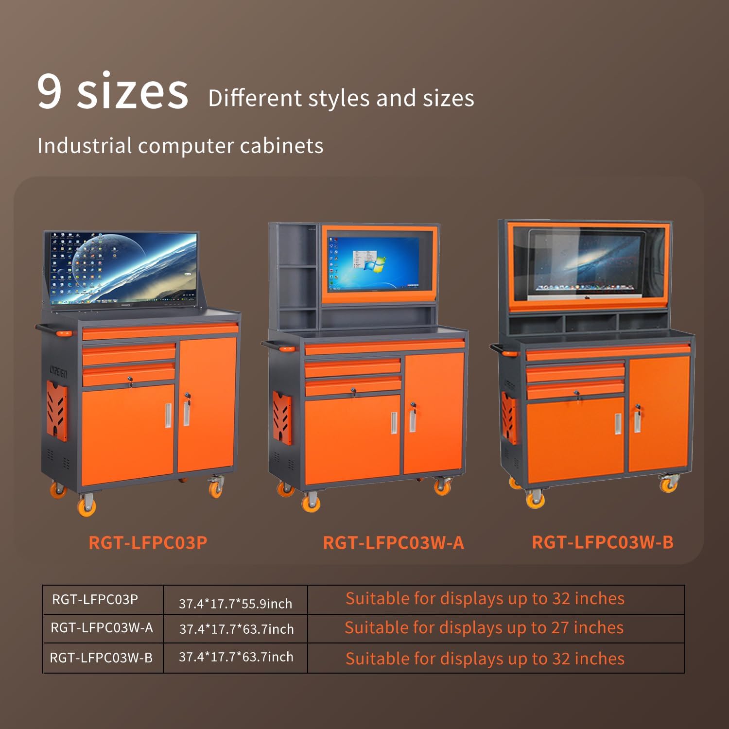 Gabinete industrial de PC, gabinete de seguridad móvil LCD adecuado para taller, cochera, almacén fábrica