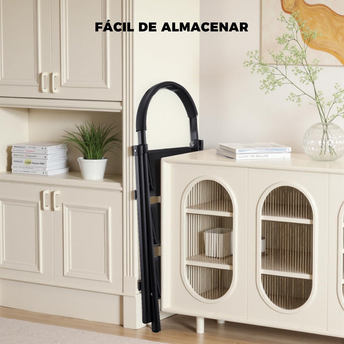 Escalera de Tijera, Escalera Plegable para Casa, 3 Peldaños de 30cm de Ancho, Con Pasamanos Antideslizantes, Diseño de C