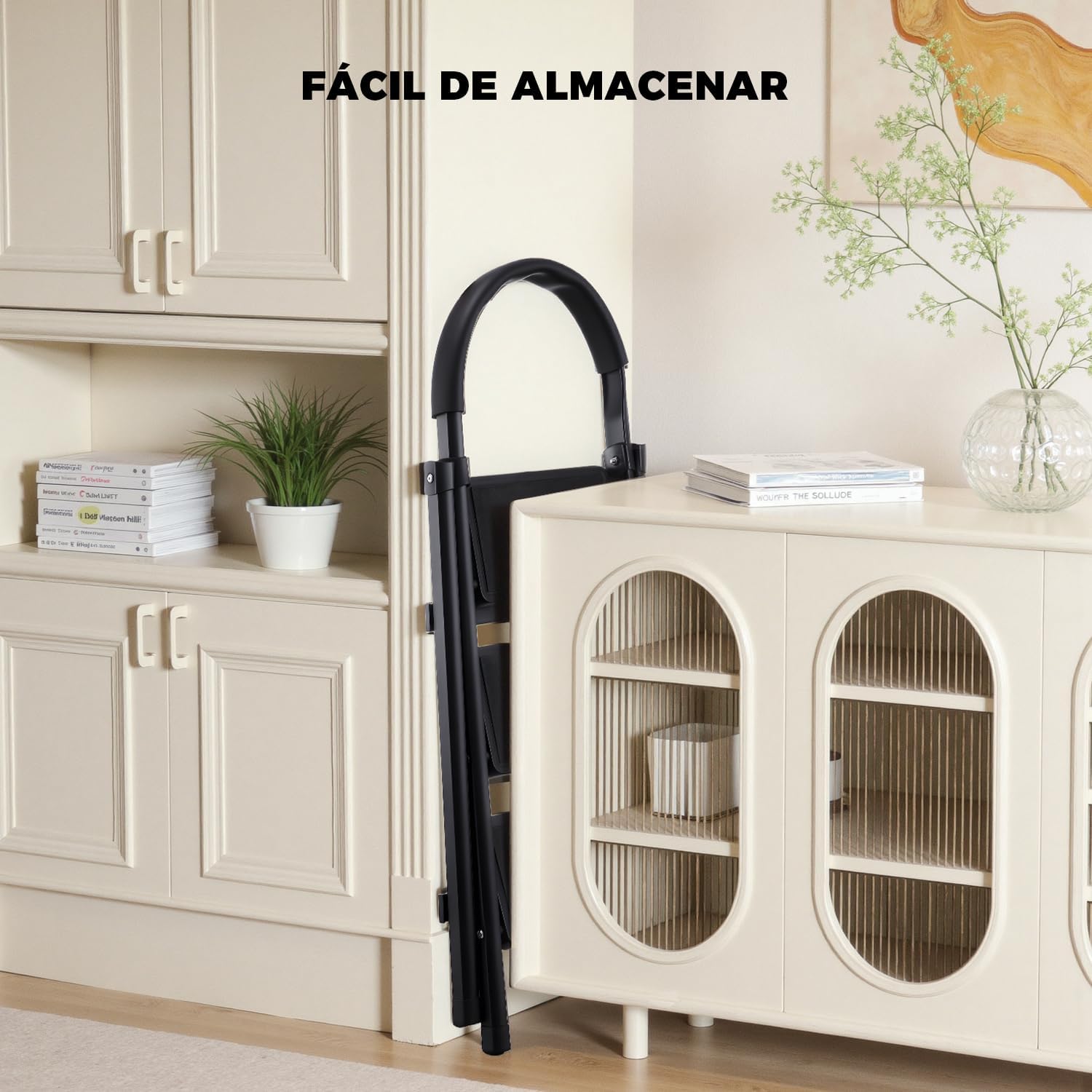 Escalera de Tijera, Escalera Plegable para Casa, 3 Peldaños de 30cm de Ancho, Con Pasamanos Antideslizantes, Diseño de C