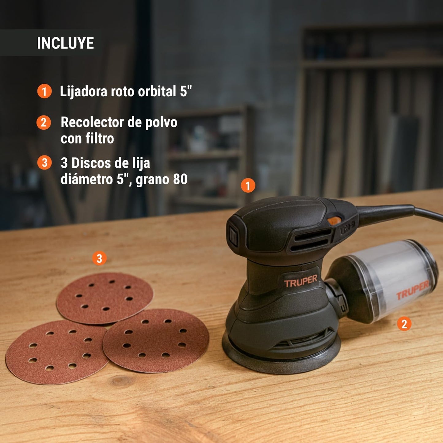 Truper Industrial LIRO-5N2, Lijadora roto orbital 5", 260W