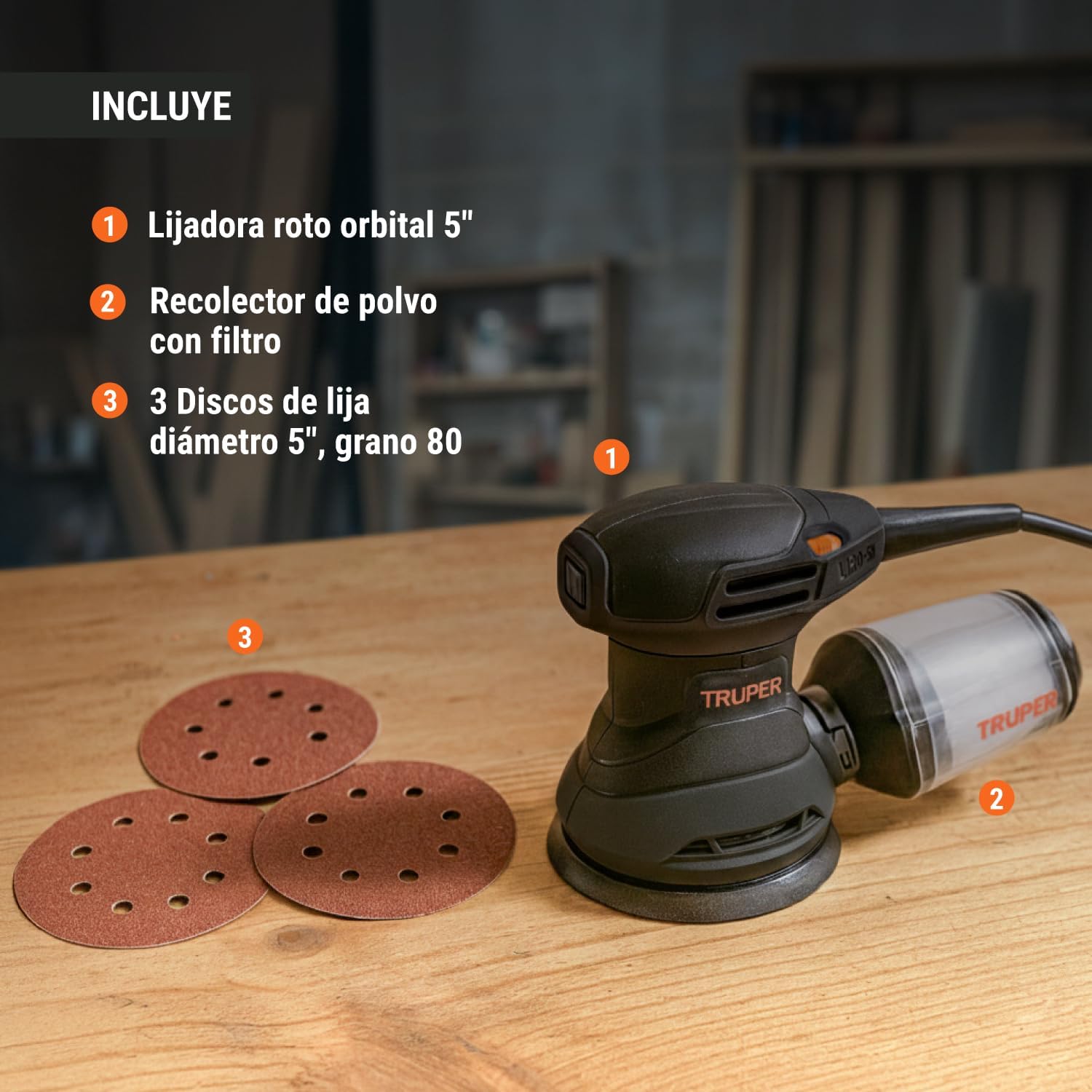 Truper Industrial LIRO-5N2, Lijadora roto orbital 5", 260W