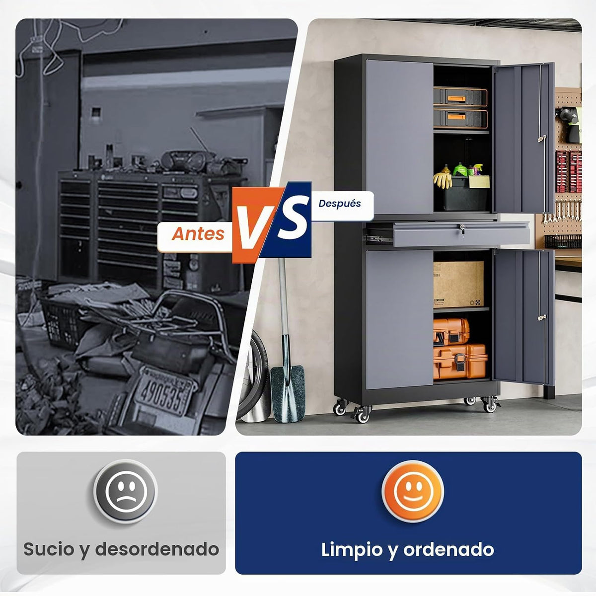 Yizosh - Gabinete metálico de almacenamiento, con puertas, con cerradura y repisas ajustables, para herramientas, con 4 