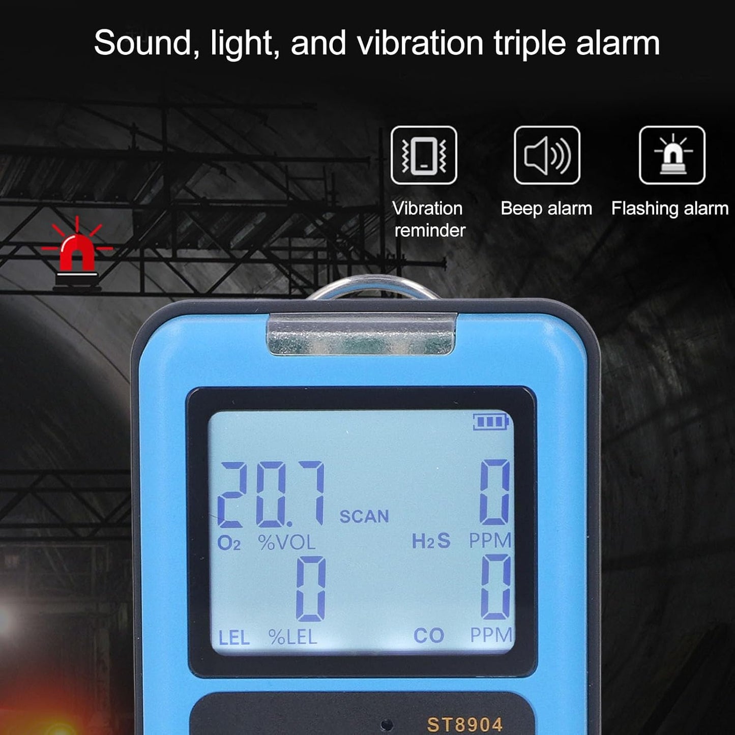 Yunseity Detector de Gas, 4 en 1 CO H2S O2 LEL Monitor de Gas Medidor Analizador con 3 Modos de Alarma Alarma de Vibraci