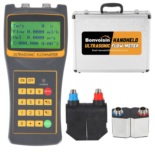 Bonvoisin - Medidor de flujo ultrasónico portátil con abrazadera con salida de datos S1+M2 sensores para agua de mar, al