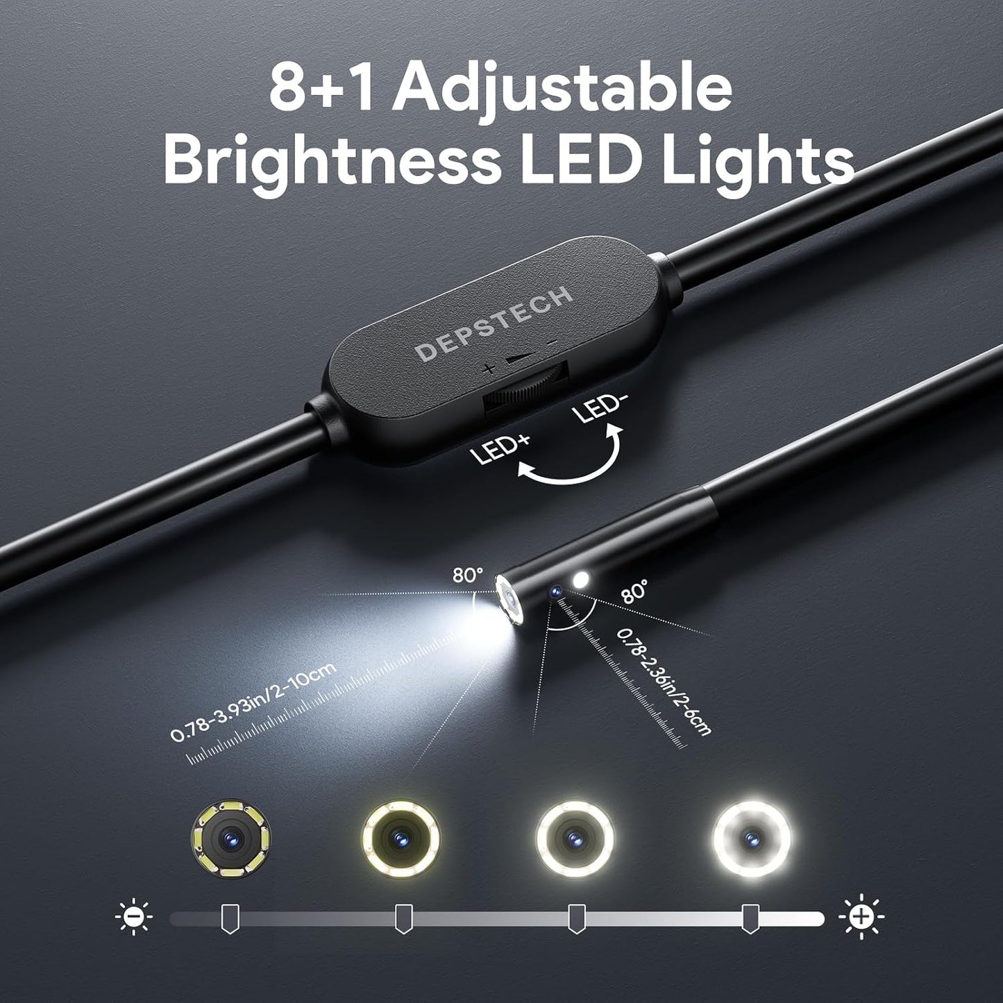 DEPSTECH - Cámara Endoscopio de Inspección con Luz: 2560P 2K Doble Lente Boroscopio para iPhone y Android con Cable de S