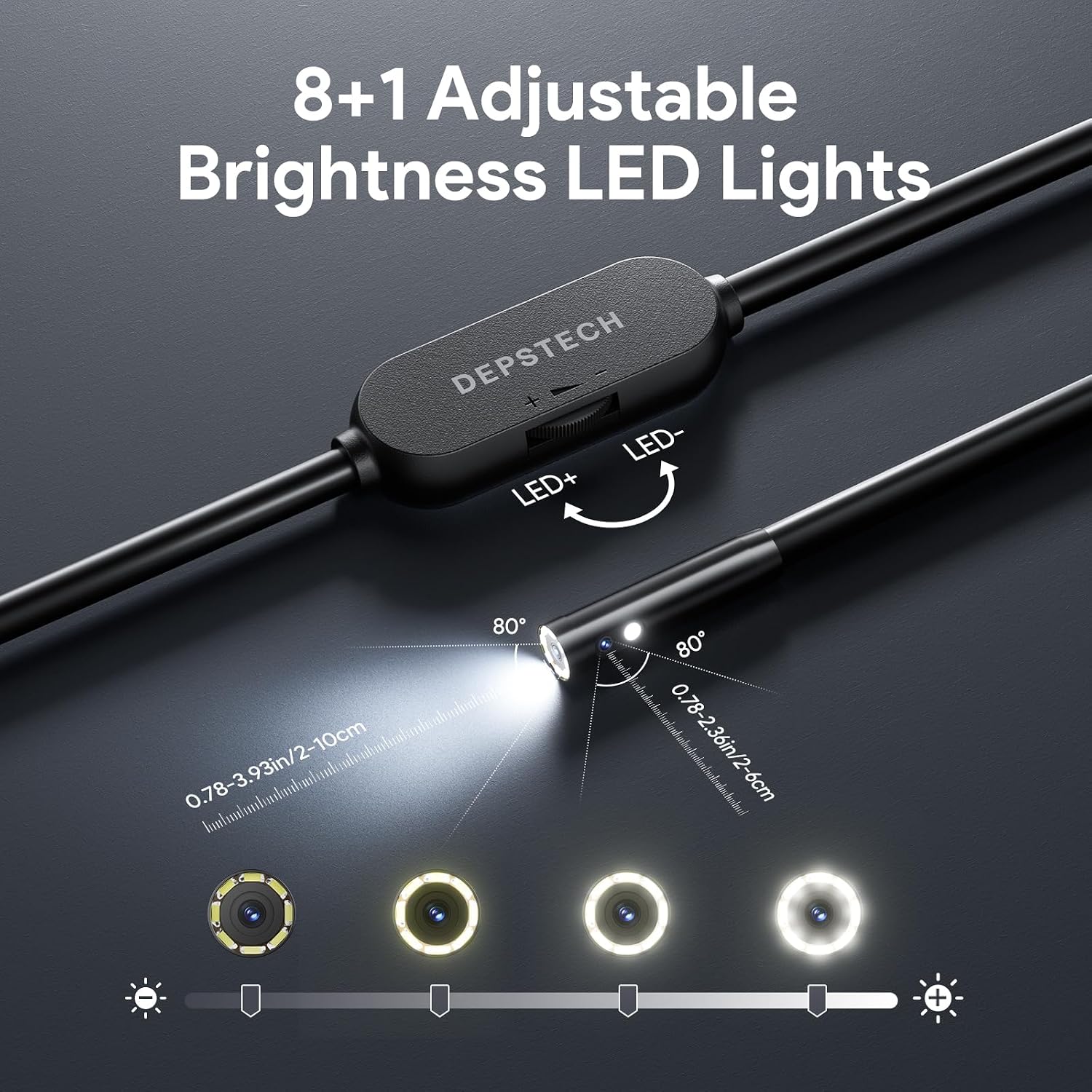 DEPSTECH - Cámara Endoscopio de Inspección con Luz: 2560P 2K Doble Lente Boroscopio para iPhone y Android con Cable de S