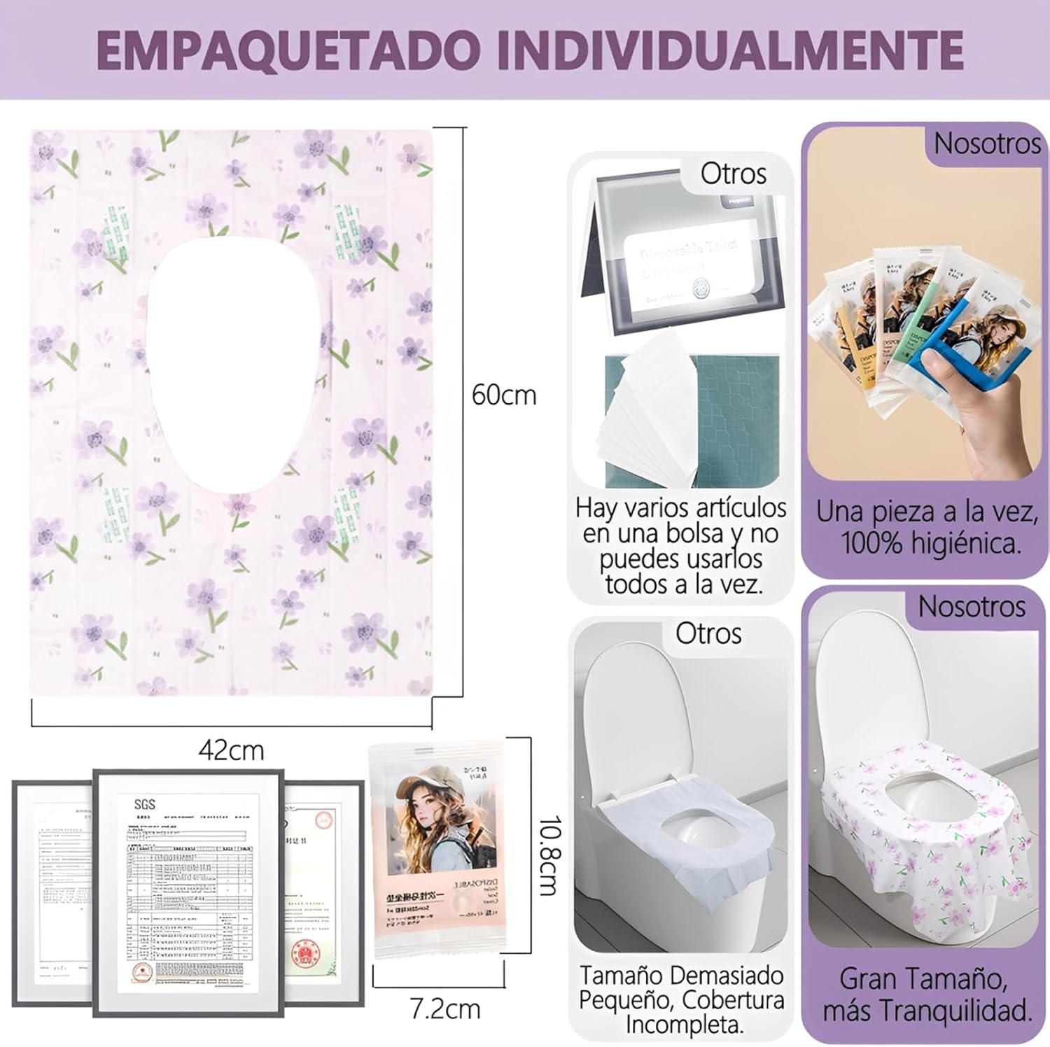 50 Piezas Tapas de Inodoro Desechables, Fundas de Toilet Seat Cover Desechables, Más Grande, para Viajes, Más Grueso e I
