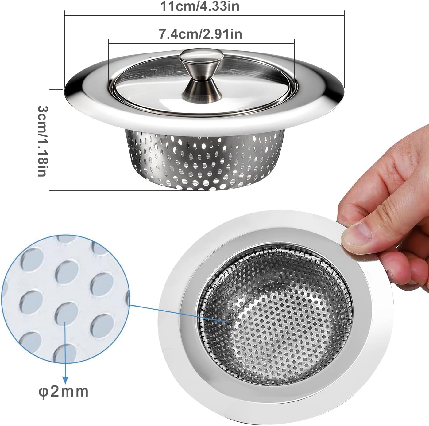 Coladores para Fregadero de Cocina, 2 Coladores De Drenaje Malla De Borde Ancho Filtro, Drenaje para Fregadero de Acero 