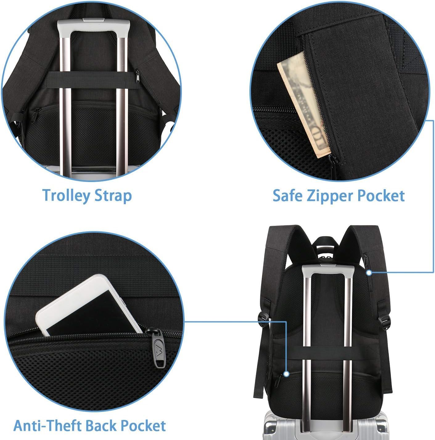 MATEIN Mochila de Viaje para Hombre y Mujer, Mochila Antirrobo de Uso Rudo, Compartimento para Laptop de 15.6 Pulgadas, 