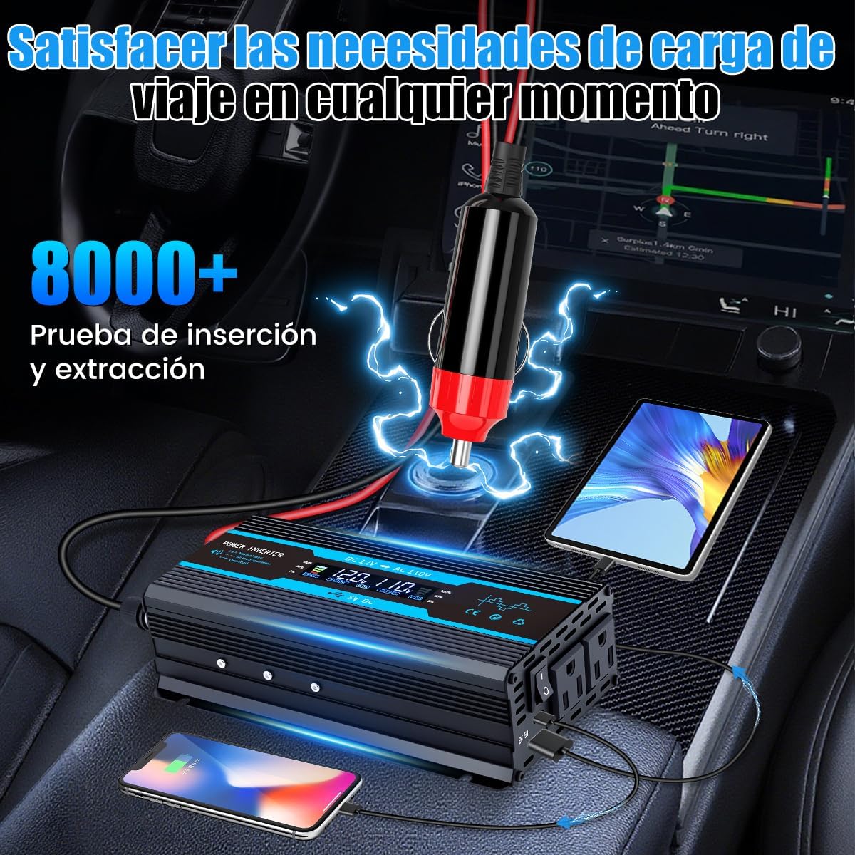 Inversor de Corriente para Auto, Convertidor de Corriente Portátil