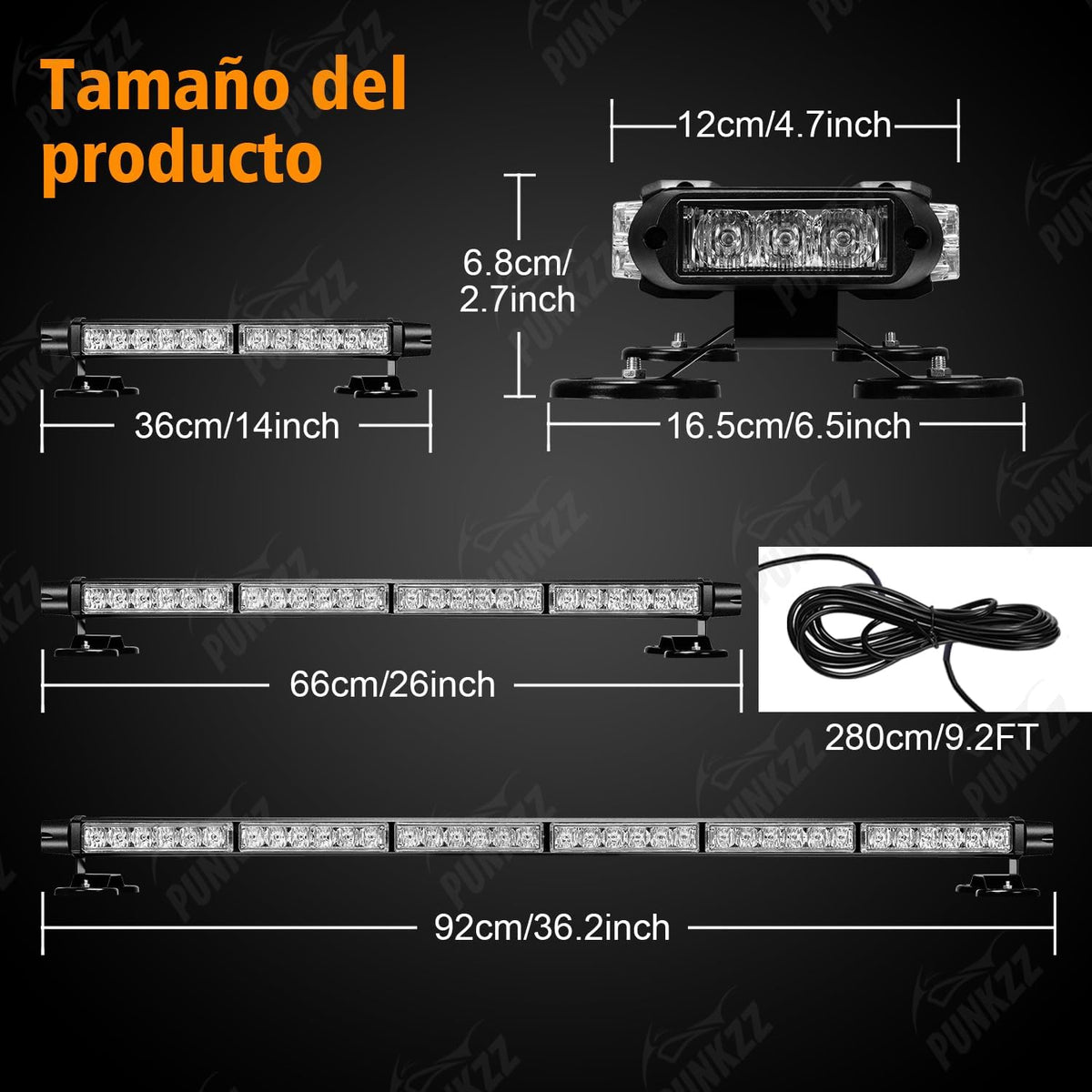 Barra Torreta Estrobo Codigo Leds con Base Magnética 26 PuLG (Amarillo y Blanco)