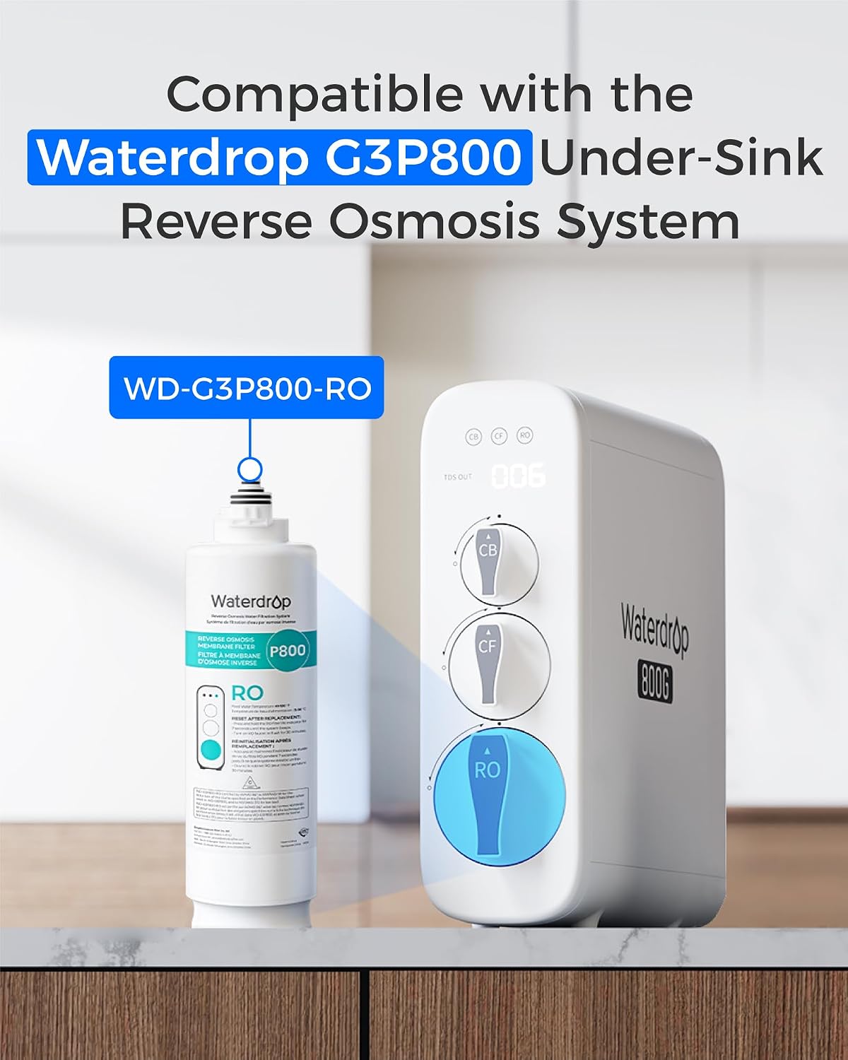 Filtro Waterdrop G3P800-RO, repuesto para sistema Waterdrop G3P800 RO