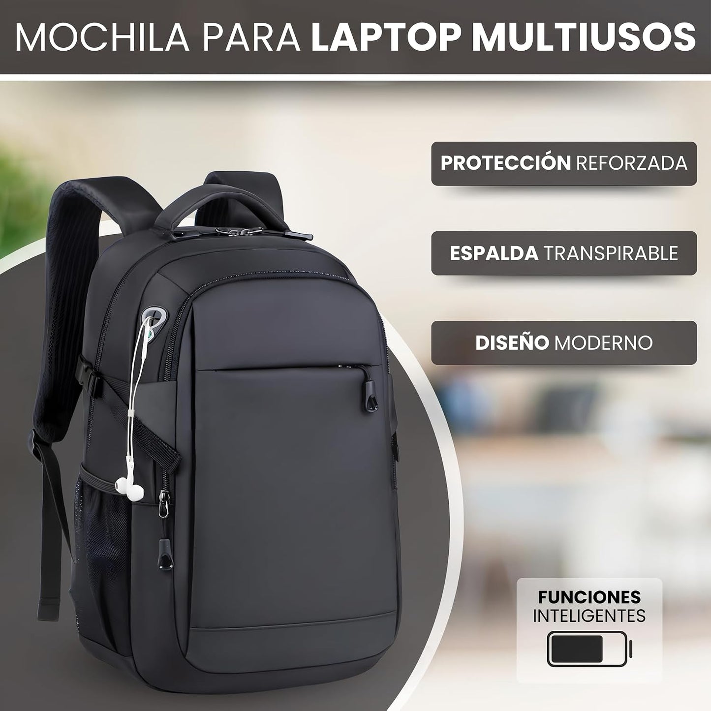 ALTOS OFFICE AND HOME Mochila para laptop, viajes de negocios y estudios, Puerto USB, Laptop hasta 15,6", negra, antirro