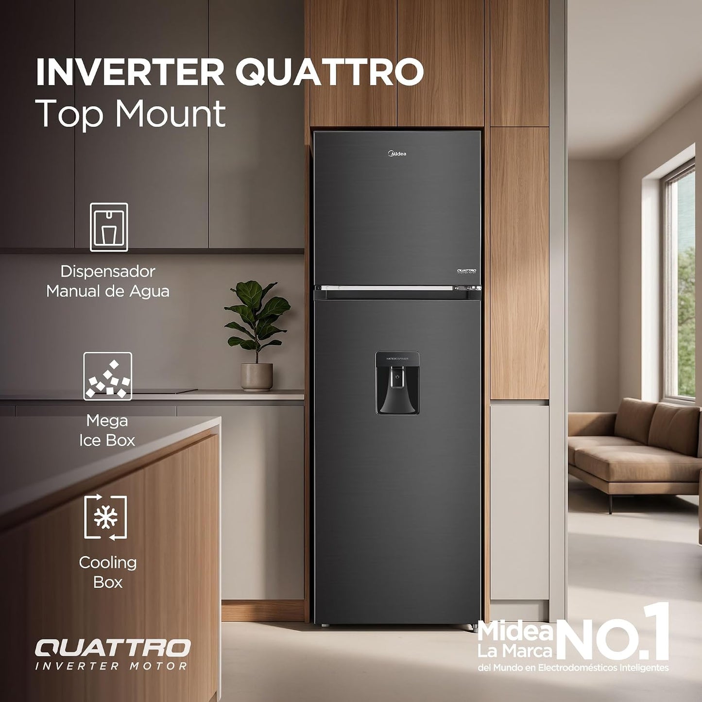 Refrigerador Midea Black 10 Pies Cúbicos; MDRT385MTM28WD, Inverter Quattro