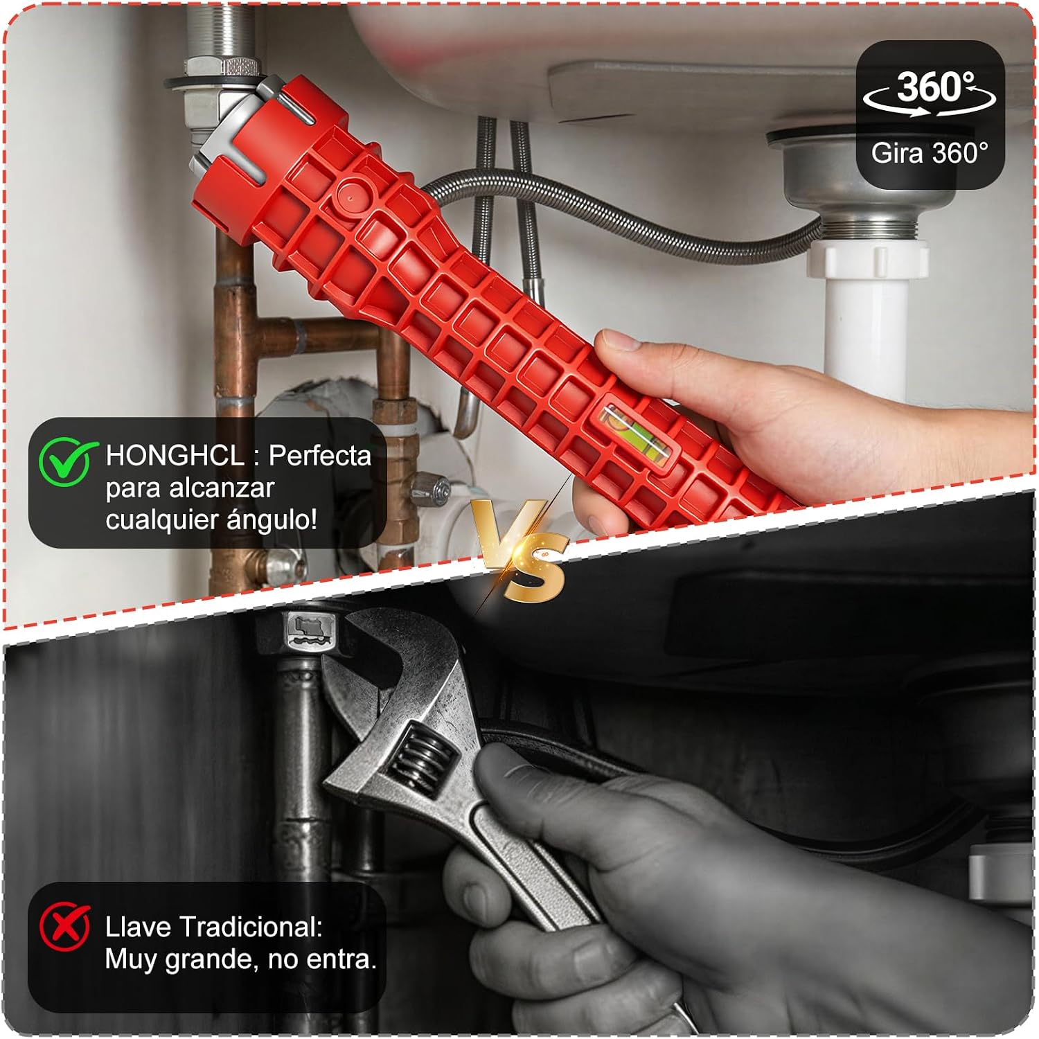 HONGHCL Herramienta Instalación Grifo y Fregadero 14 en 1 - Multifunción Llave de Instalación de Grifo y Gregadero de In