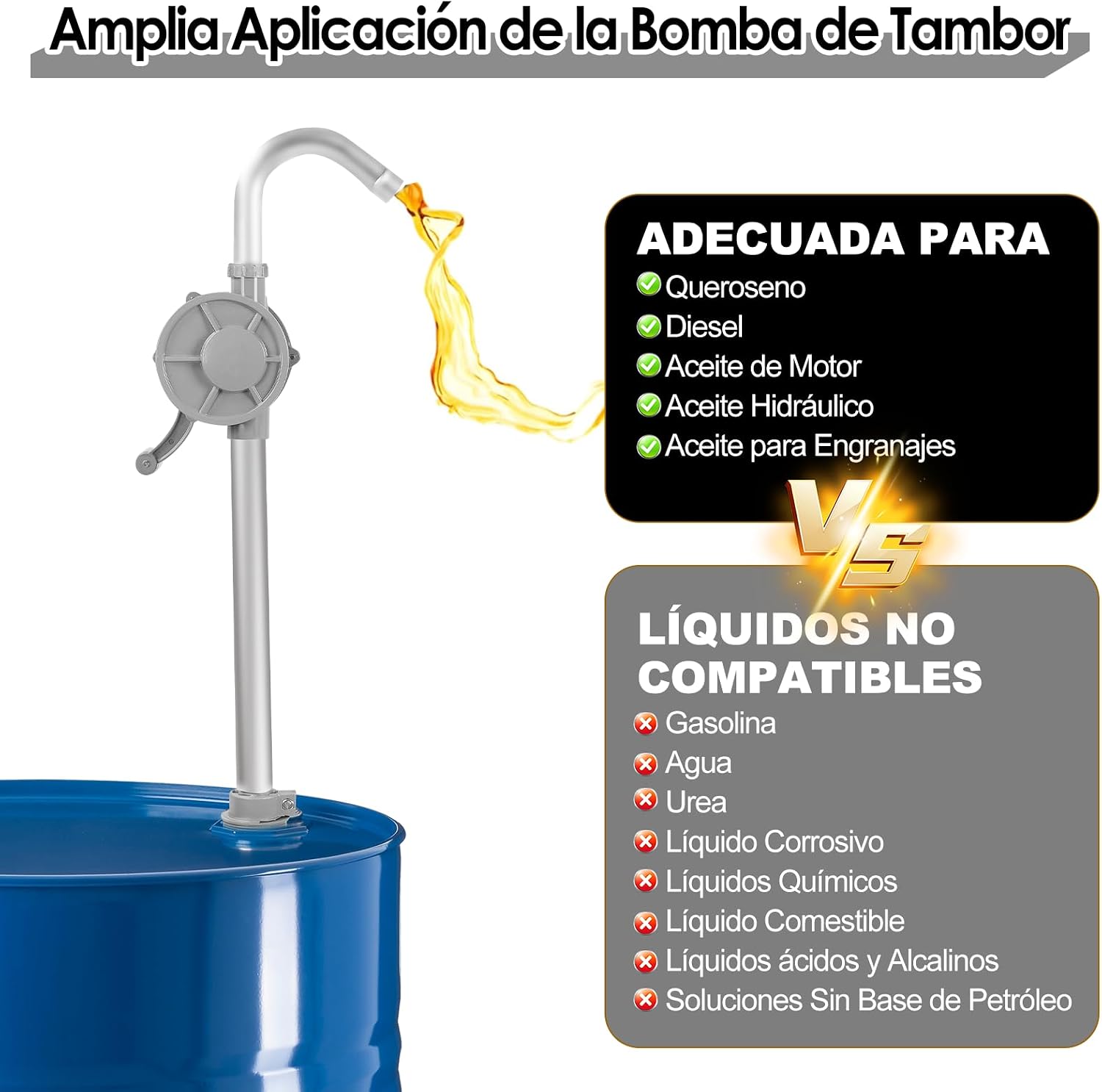 Bomba de Tambor para Bidón de 15 a 55 Galones, Manual de Aceite de 7 GPM