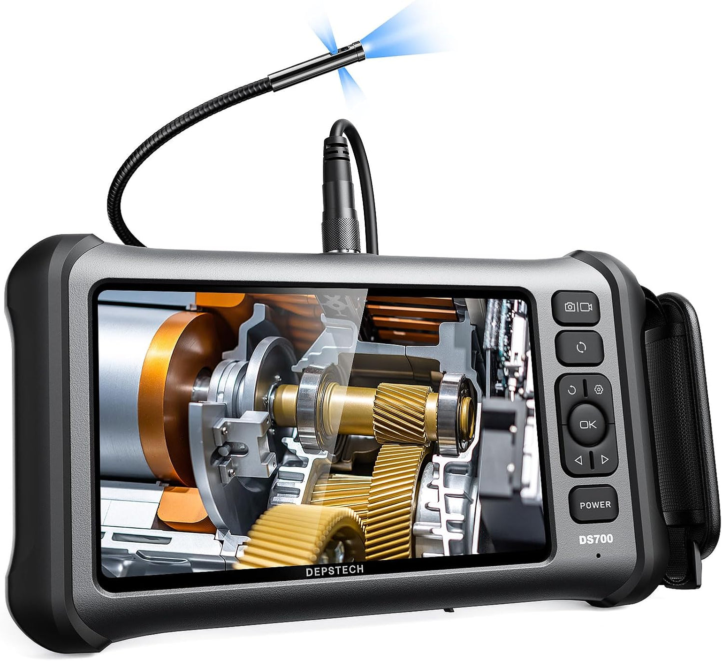DEPSTECH Boroscopio de Pantalla IPS de 7 Pulgadas, endoscopio de Triple Lente con luz, cámara de inspección de vídeo con