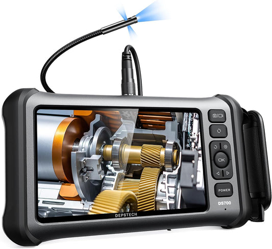 DEPSTECH Boroscopio de Pantalla IPS de 7 Pulgadas, endoscopio de Triple Lente con luz, cámara de inspección de vídeo con