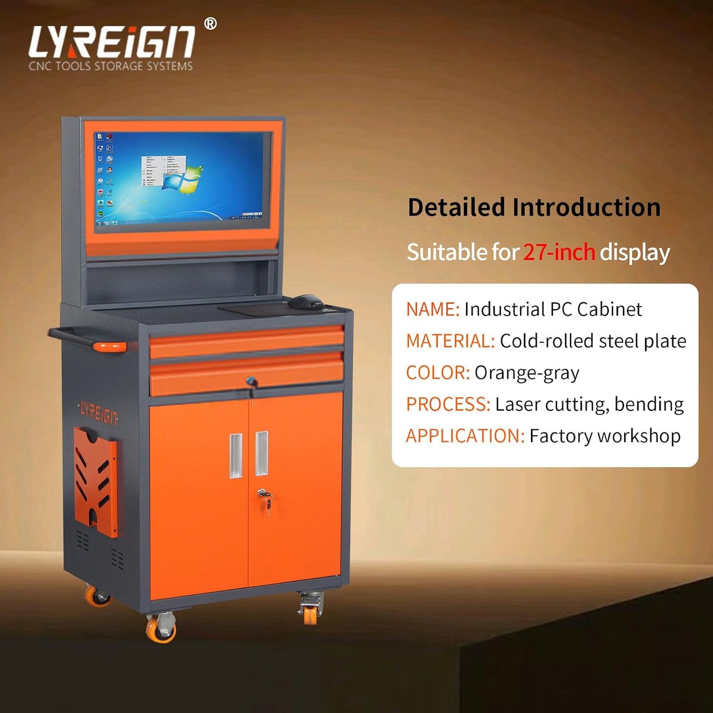 Gabinete industrial de PC, gabinete de seguridad móvil LCD adecuado para taller, cochera, almacén fábrica