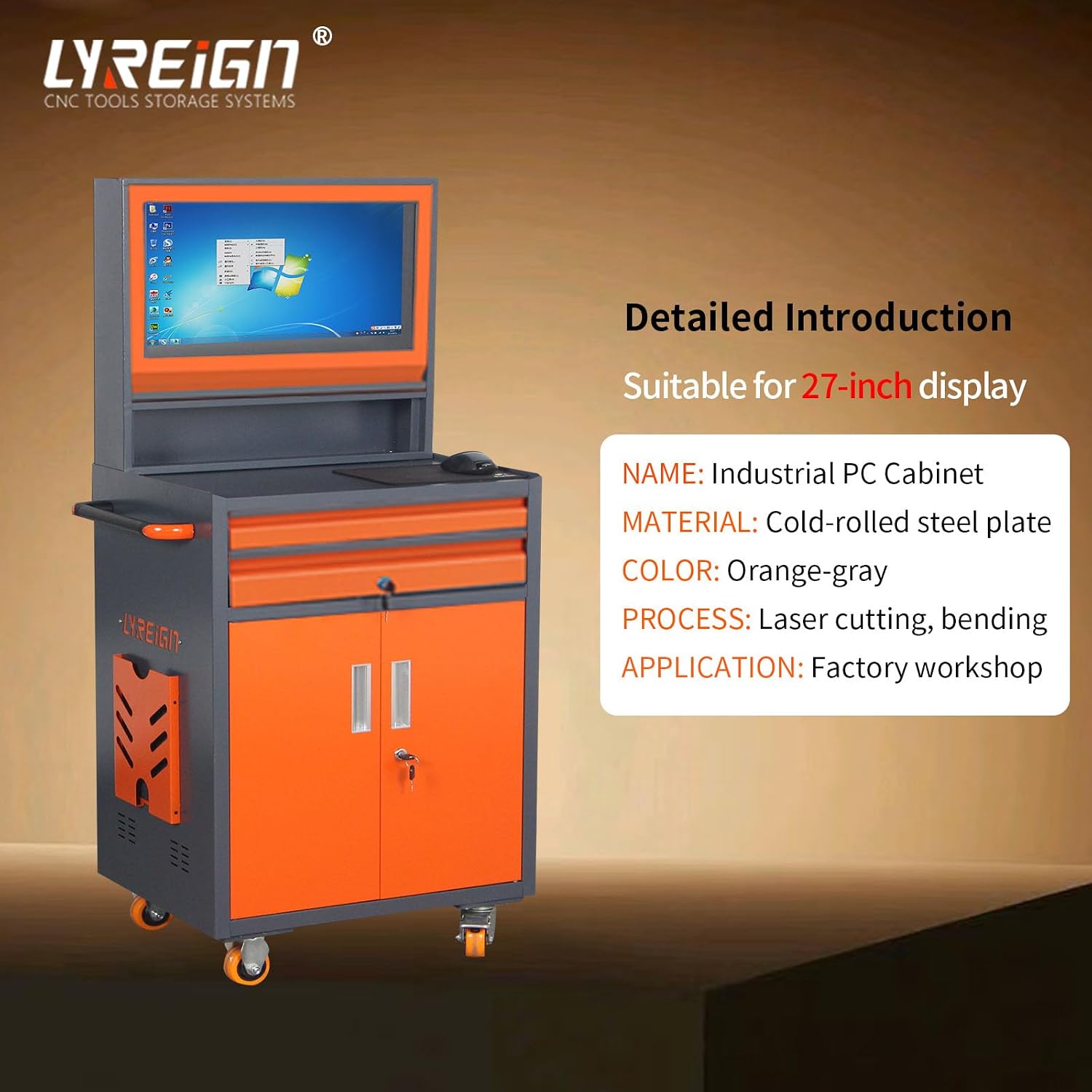 Gabinete industrial de PC, gabinete de seguridad móvil LCD adecuado para taller, cochera, almacén fábrica