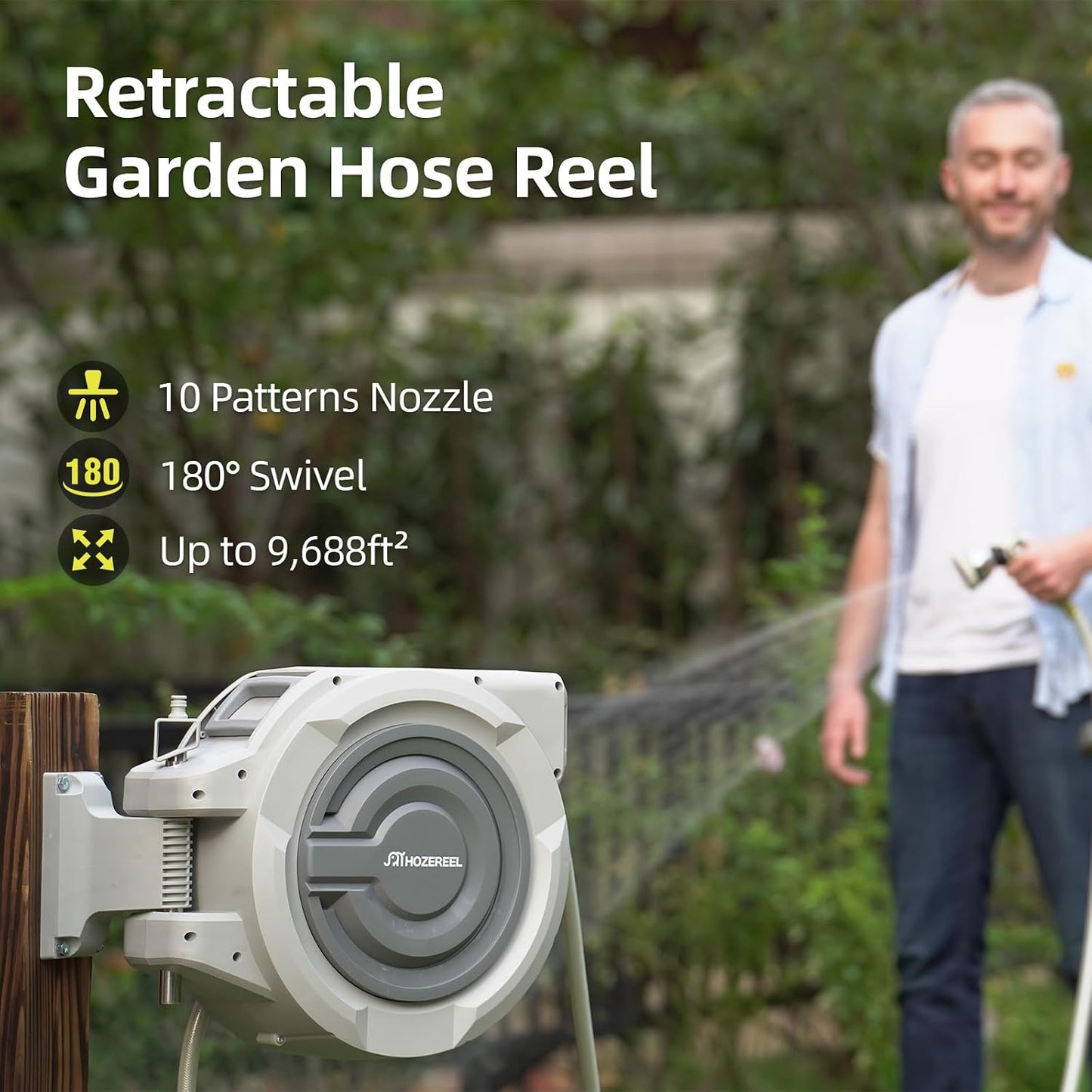 Carrete retráctil de manguera de jardín de 33.5m, carrete de manguera de jardín para exteriores de 1.3cm, carrete de man