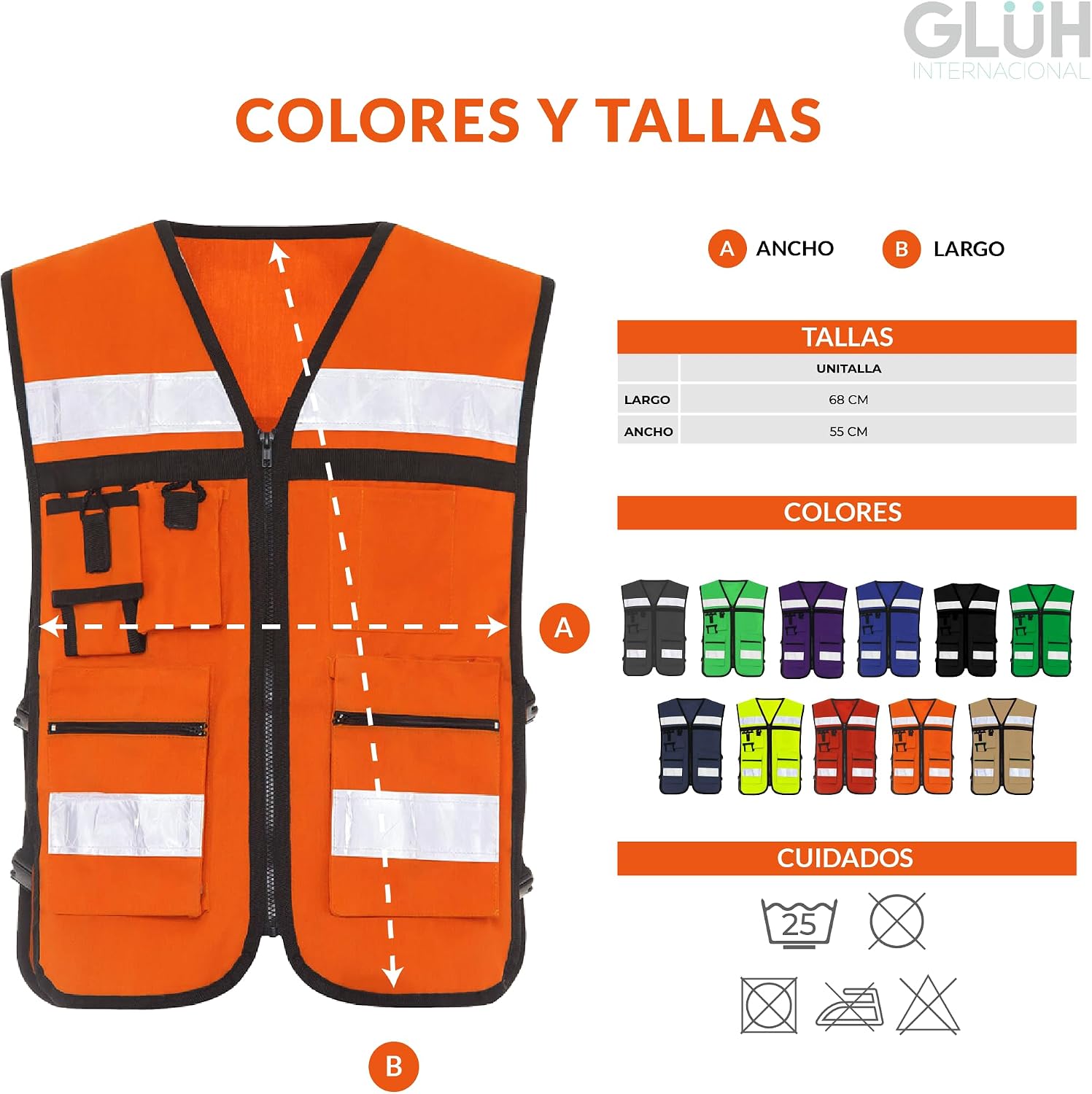 GLUH | Chaleco De Seguridad Alta Visibilidad Brigadista | Unitalla | Para Construcción y Emergencias | Protección, Comod