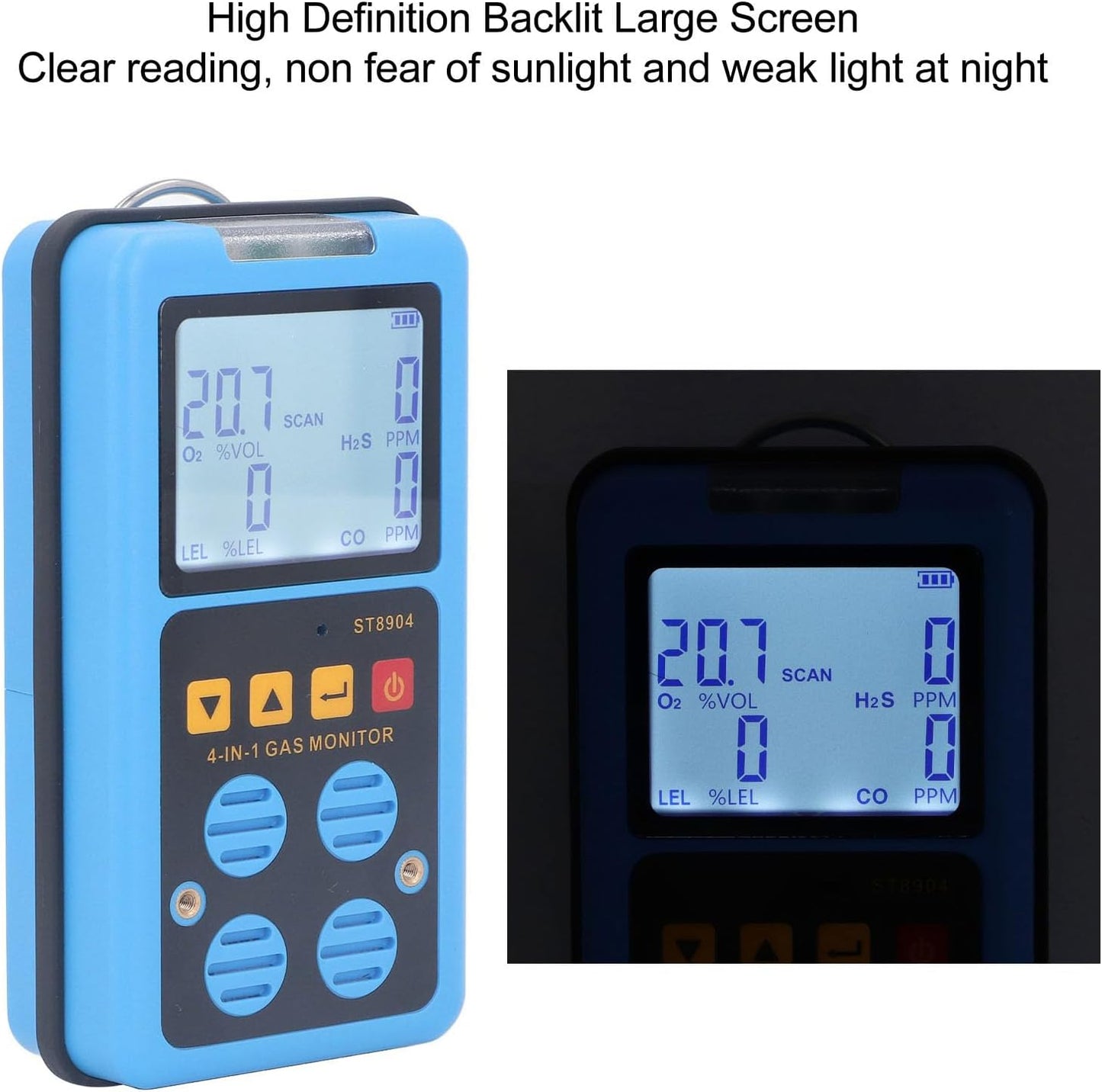 Yunseity Detector de Gas, 4 en 1 CO H2S O2 LEL Monitor de Gas Medidor Analizador con 3 Modos de Alarma Alarma de Vibraci
