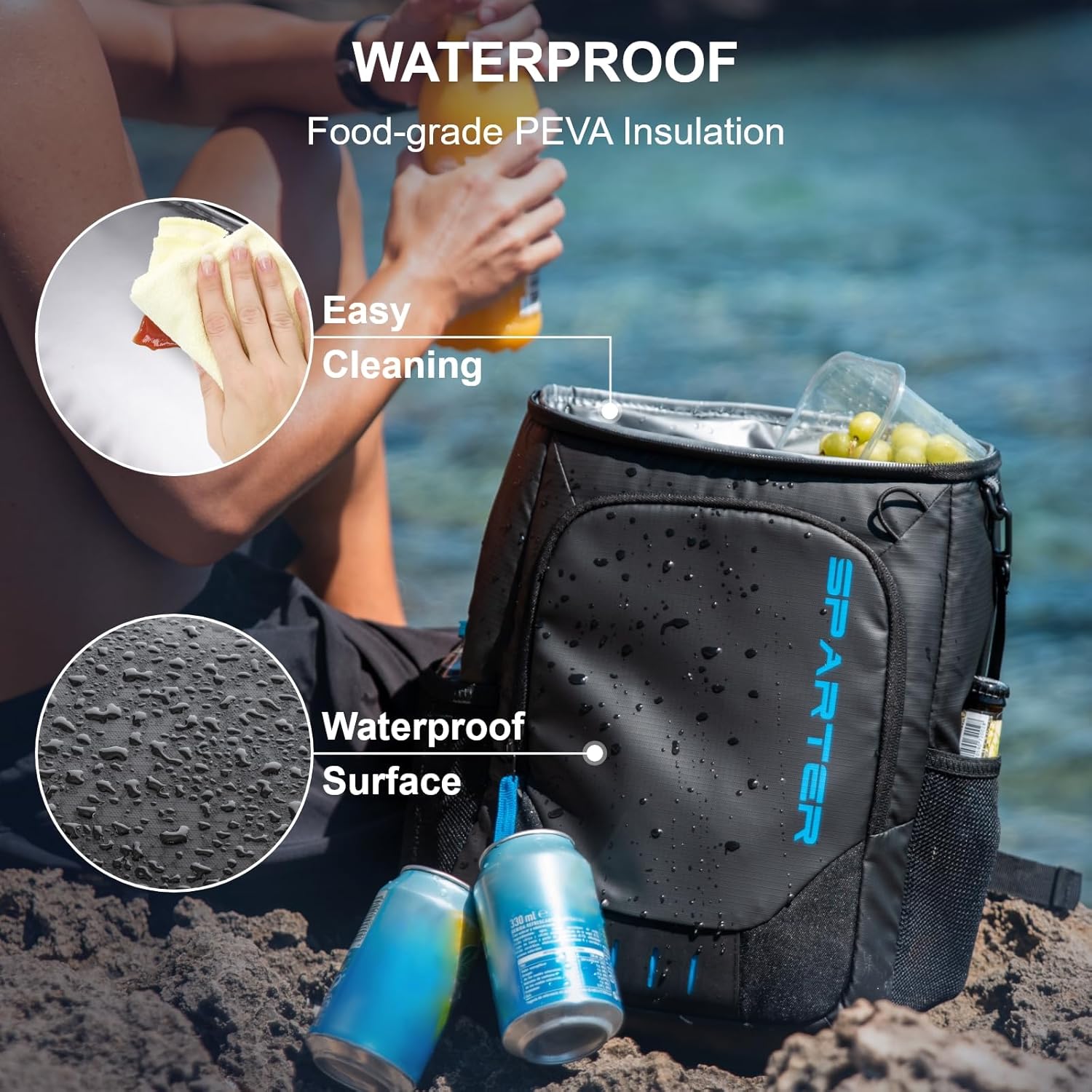 SPARTER - Mochila enfriadora aislada a prueba de fugas para 33/49 latas, bolsa térmica con 2 compartimentos aislados, mo
