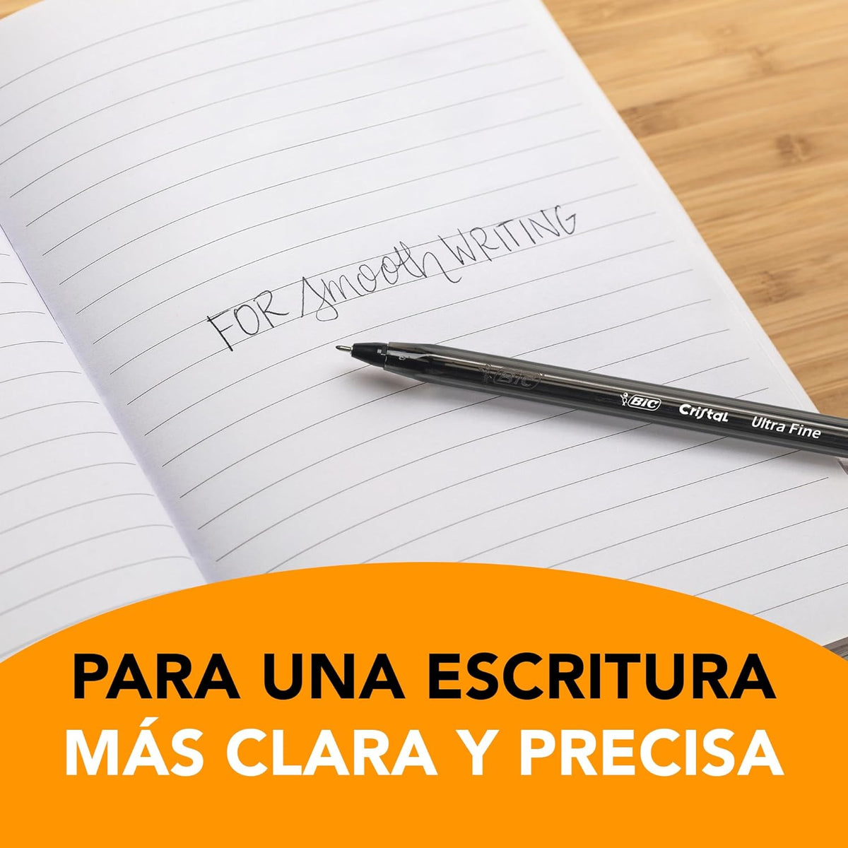 BIC, Bolígrafo de Punto Ultra Fino, Pluma Clásica, Cristal Precisión y Suavidad, Tinta Color Negro, 12 piezas