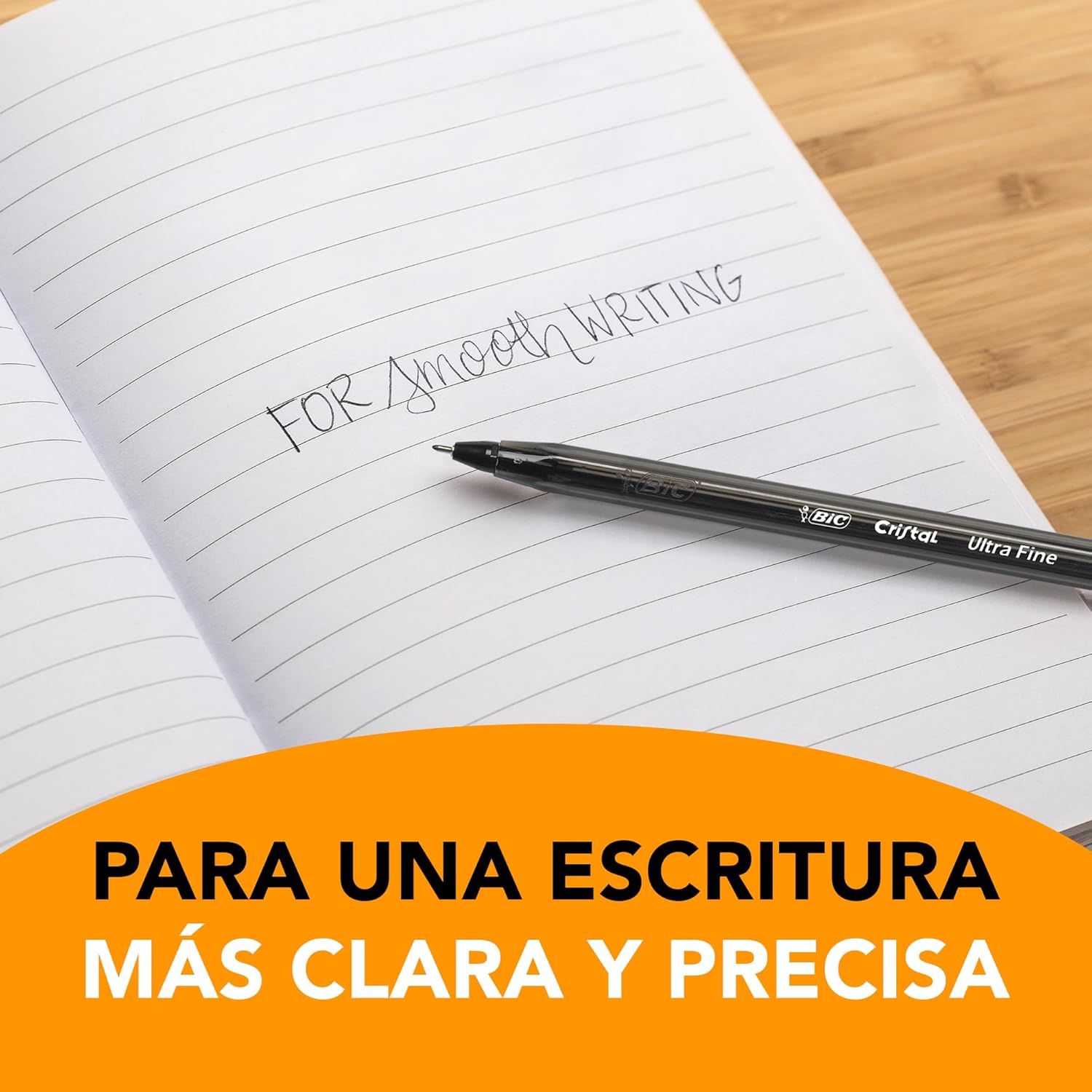 BIC, Bolígrafo de Punto Ultra Fino, Pluma Clásica, Cristal Precisión y Suavidad, Tinta Color Negro, 12 piezas