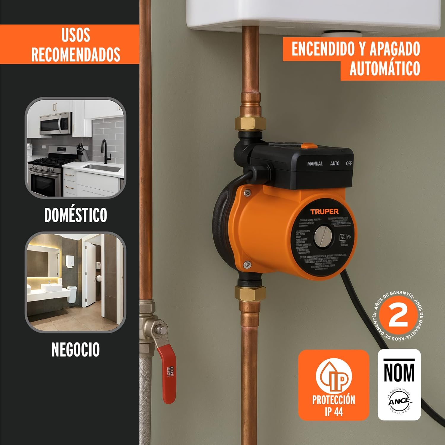 Truper PRE-1/3S, Bomba presurizadora 1/3 HP para 2 servicios