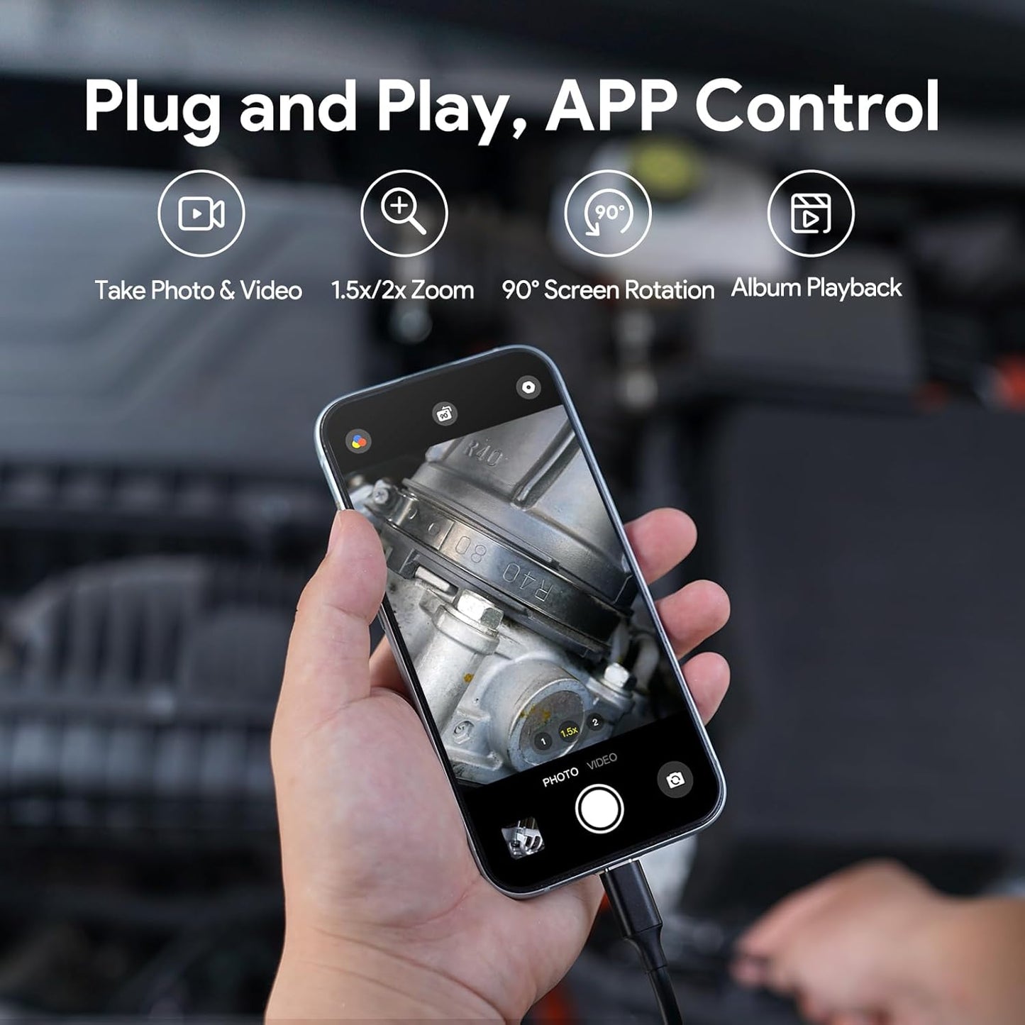 DEPSTECH - Cámara Endoscopio de Inspección con Luz: 2560P 2K Doble Lente Boroscopio para iPhone y Android con Cable de S