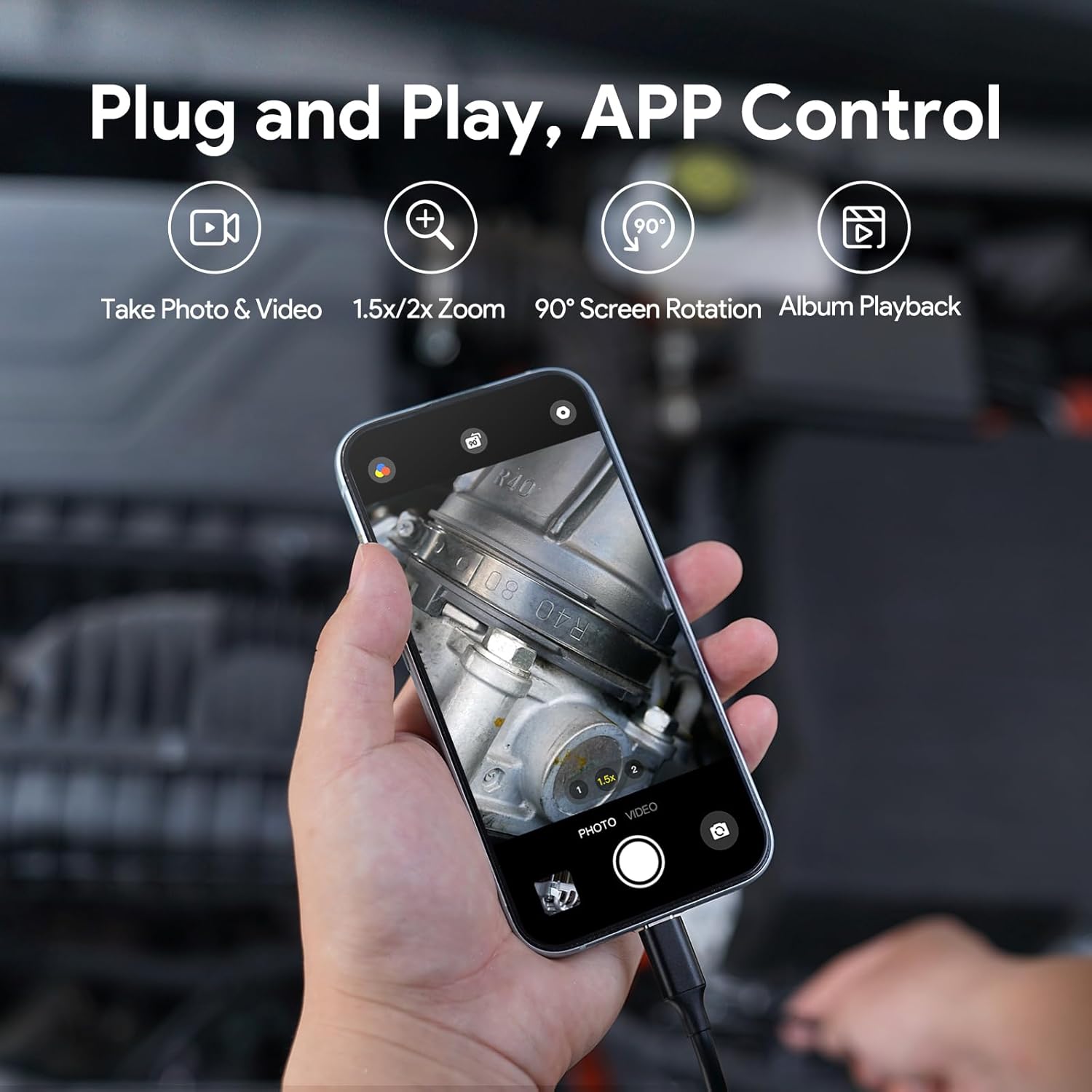 DEPSTECH - Cámara Endoscopio de Inspección con Luz: 2560P 2K Doble Lente Boroscopio para iPhone y Android con Cable de S