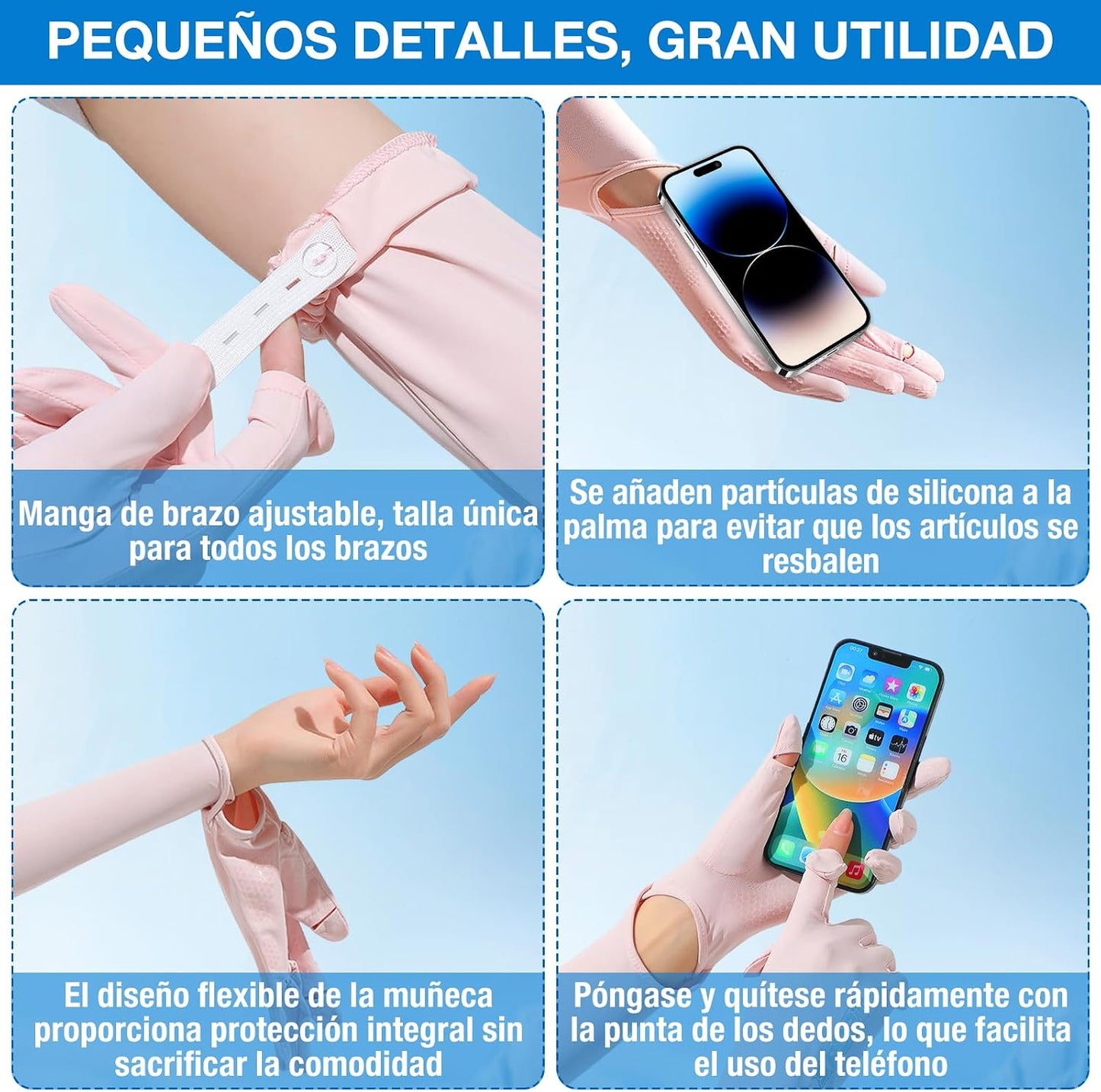 Mangas para Brazos UV, 1 Par Mangas de Protección UV, UPF50+ Protección Larga Brazo para Mujer y Hombres, Guantes Fresco