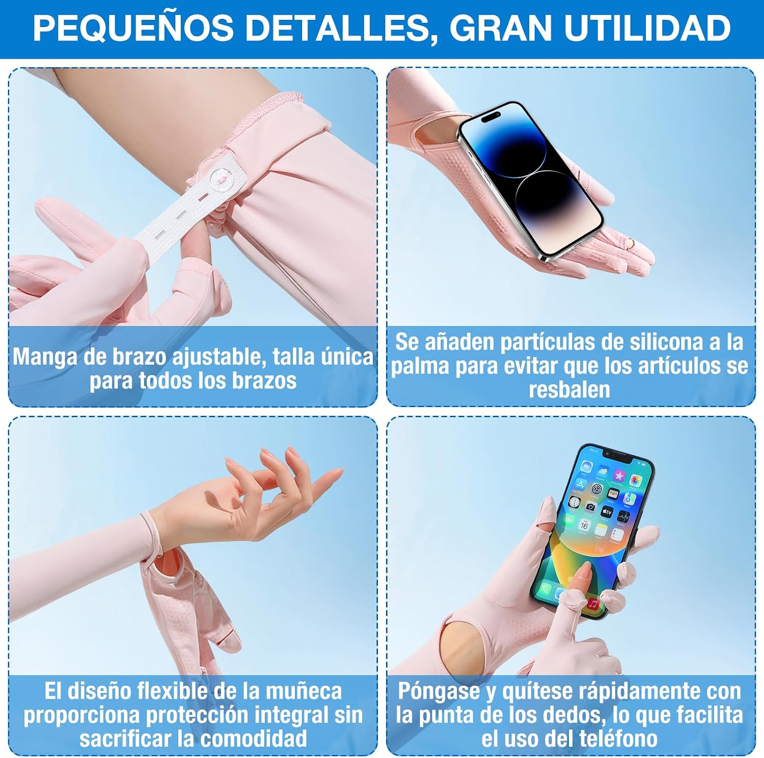 Mangas para Brazos UV, 1 Par Mangas de Protección UV, UPF50+ Protección Larga Brazo para Mujer y Hombres, Guantes Fresco