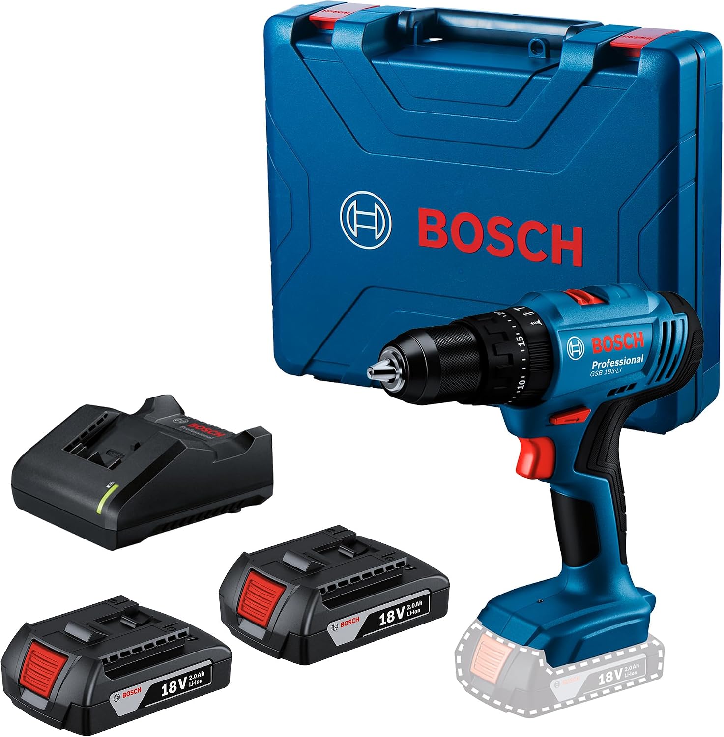 Bosch GSB 183‑LI Rotomartillo Inalámbrico 18 V – 2 Baterías + Maletín – Taladro Percutor para Metal, Madera y Albañilerí