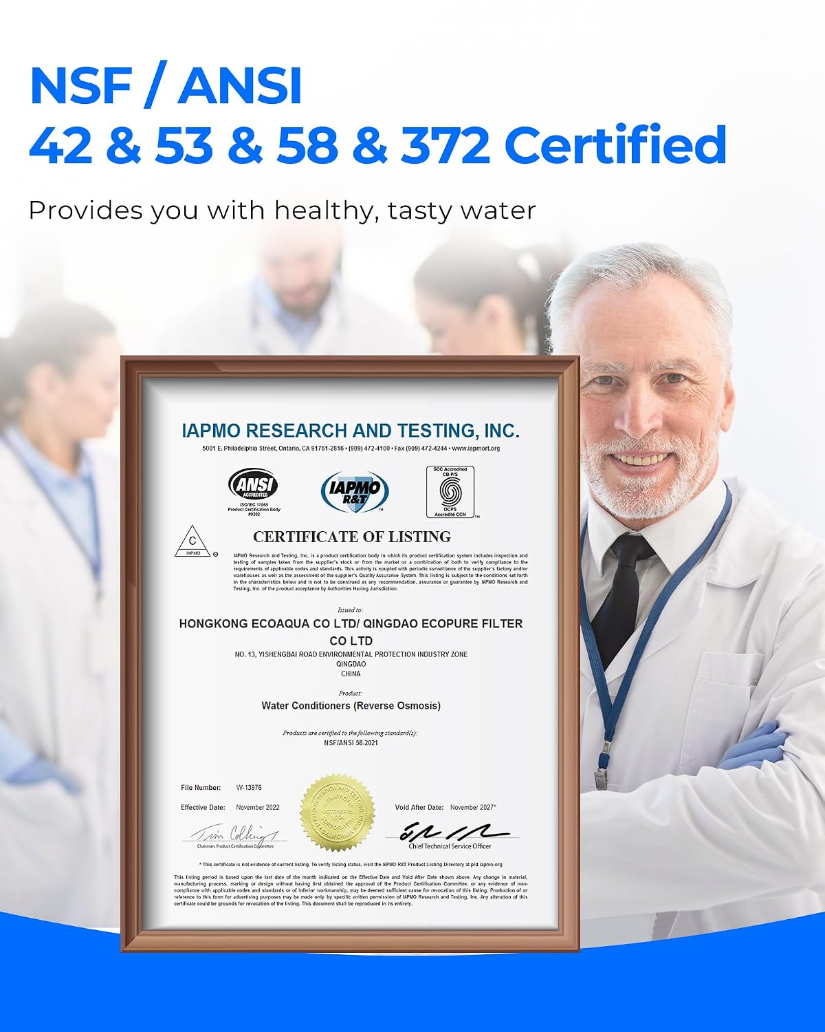 Waterdrop G3P800 de ósmosis inversa, 800 GPD de flujo rápido, NSF/ANSI 42 y 53 y 58 y 372 certificado, 3:1 puro de drena